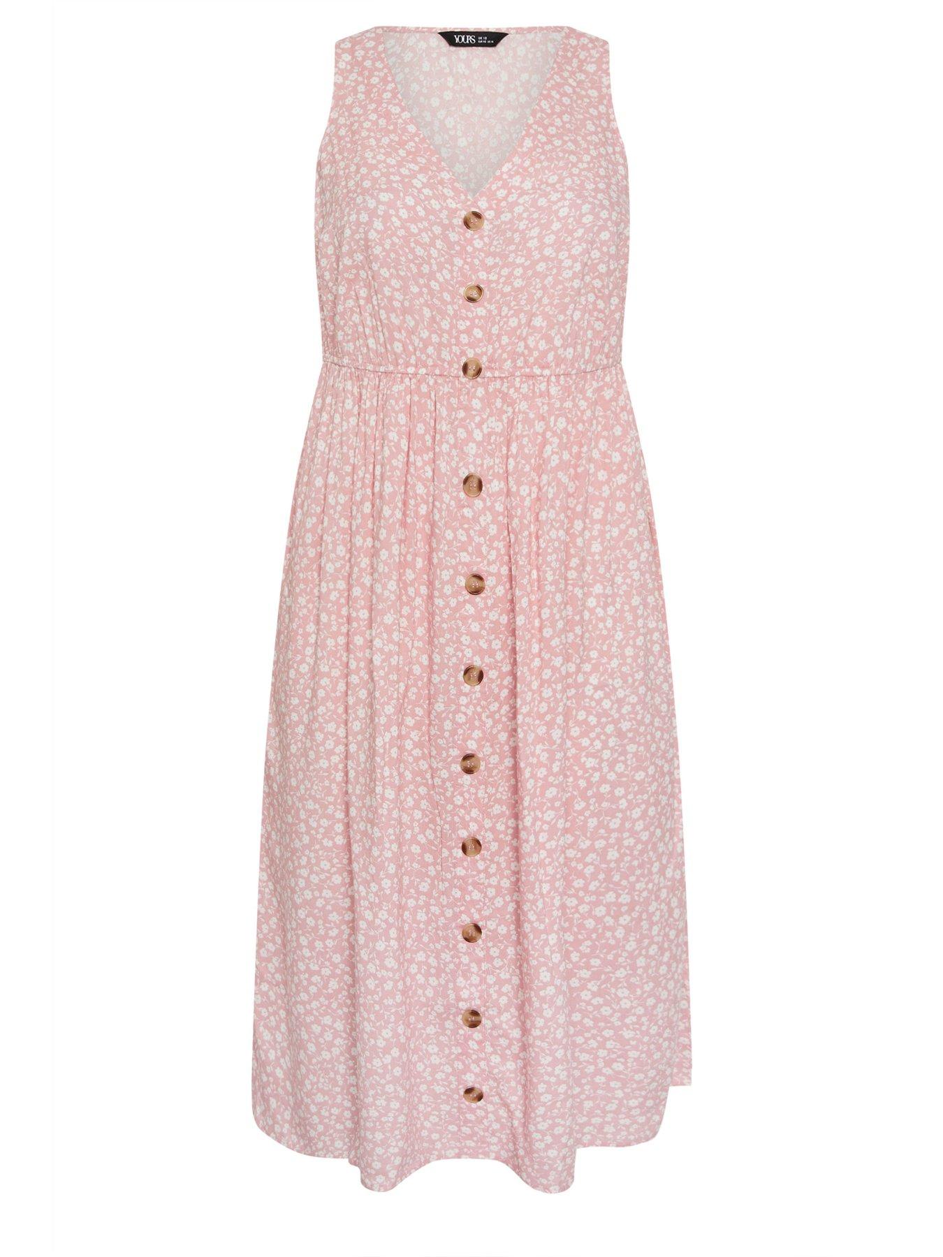 Image 6 of 6 of Yours Curve Ditsy Print Button Through Sundress - Pink