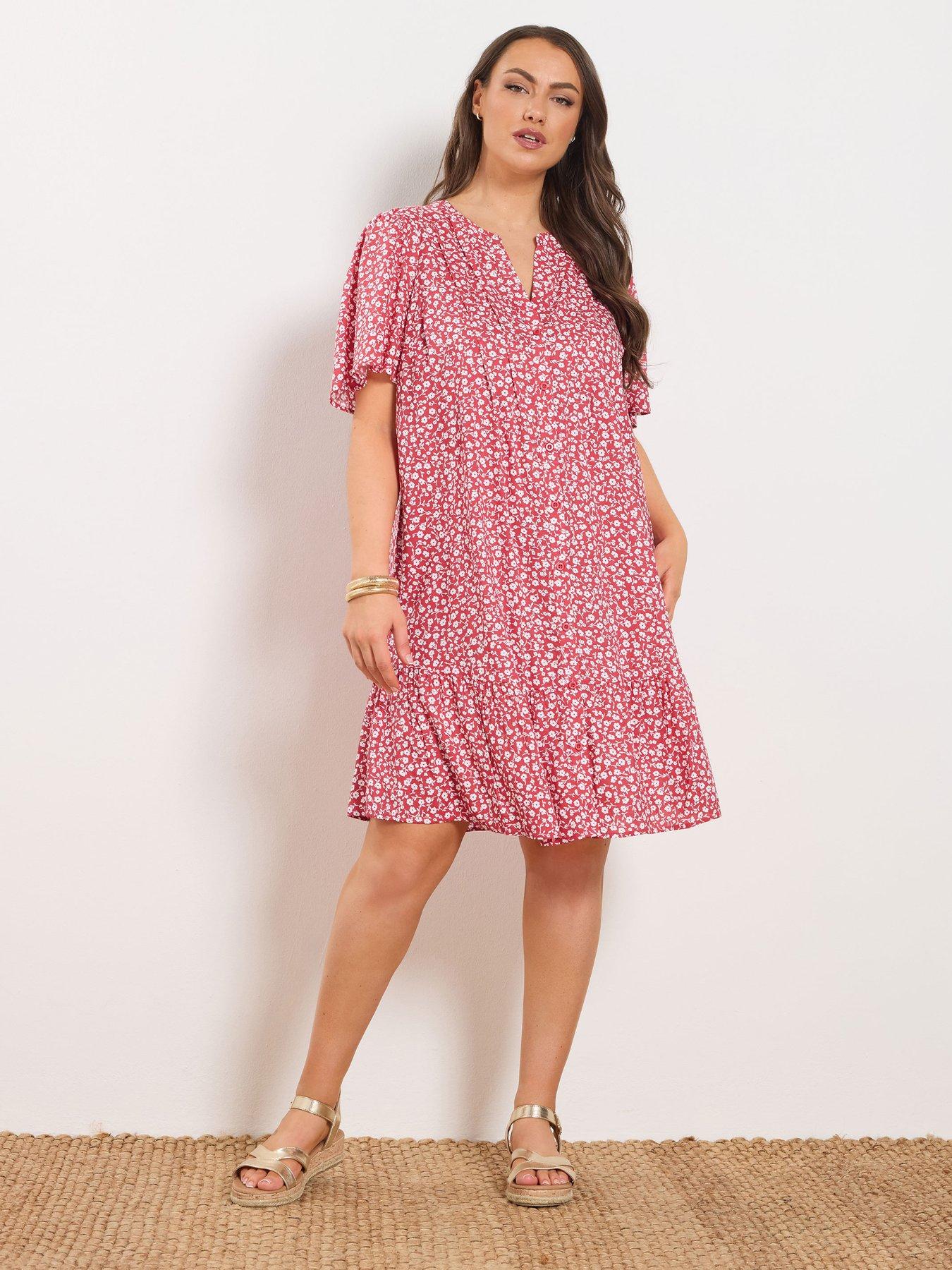 Yours Curve Ditsy Print Notchneck Smock Dress