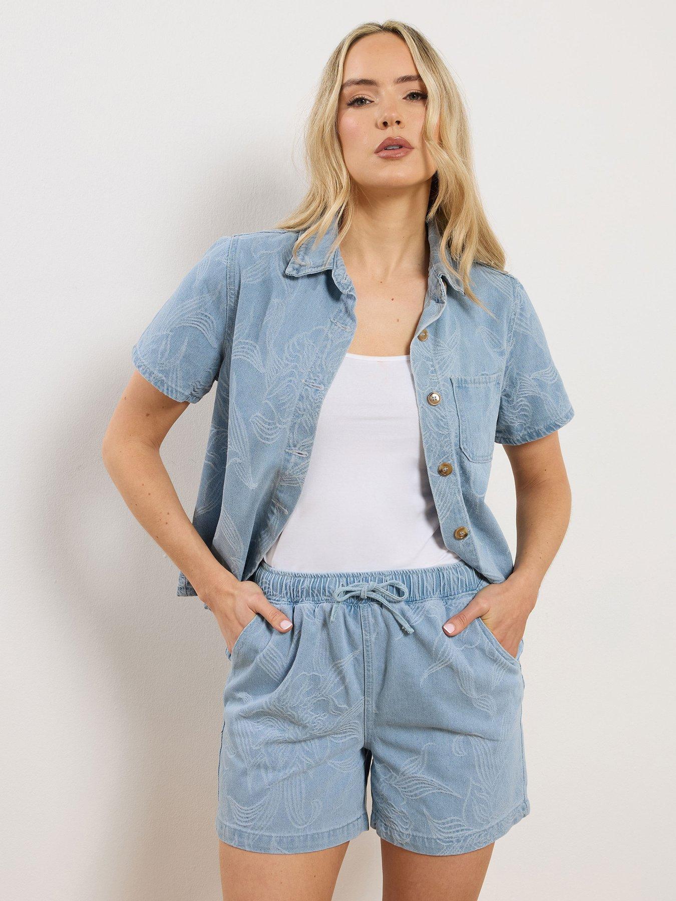 Long Tall Sally Premium Denim Jacquard Shorts - Blue