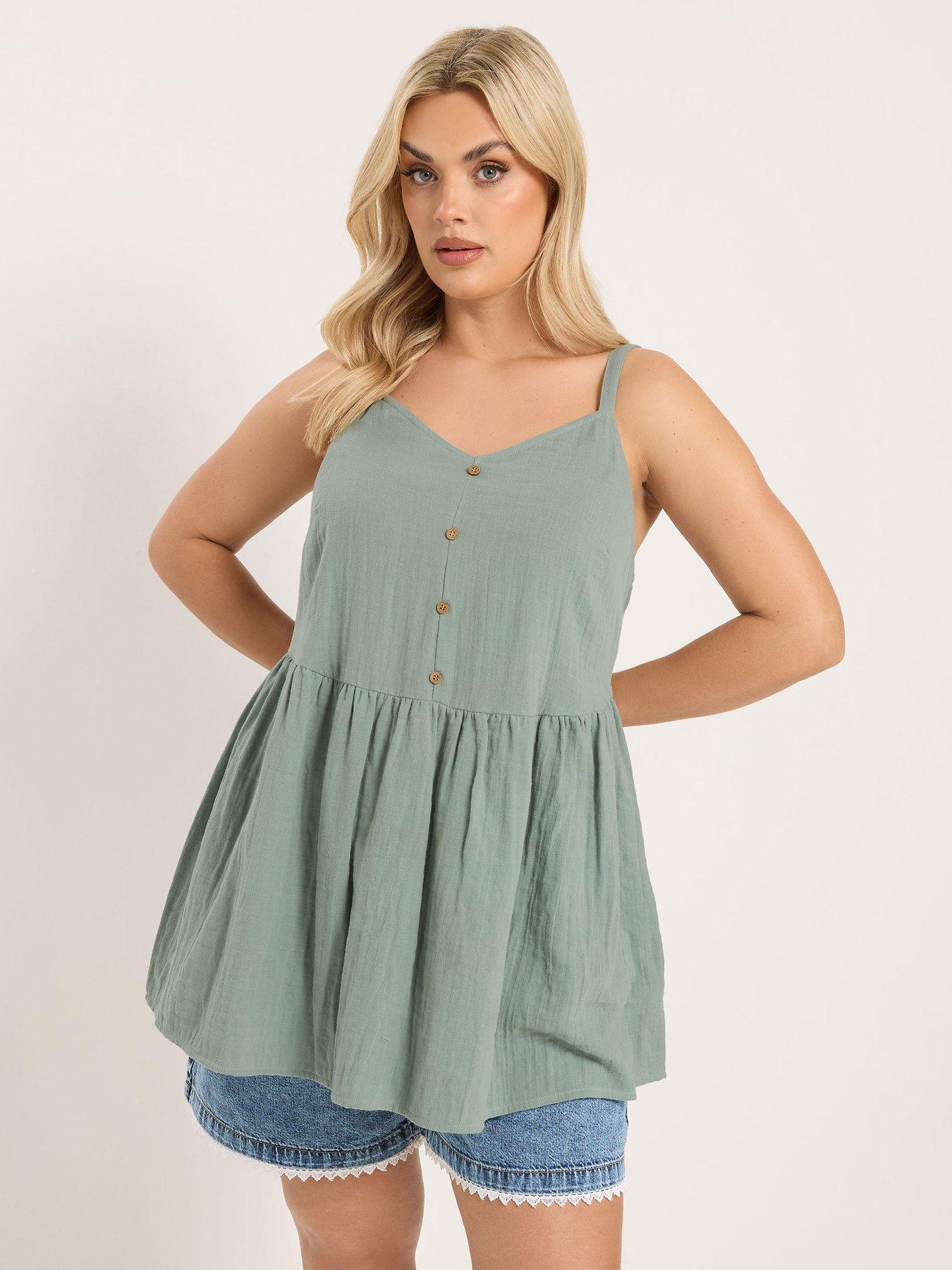 Yours Curve Cheesecloth Smock Cami Top - Green