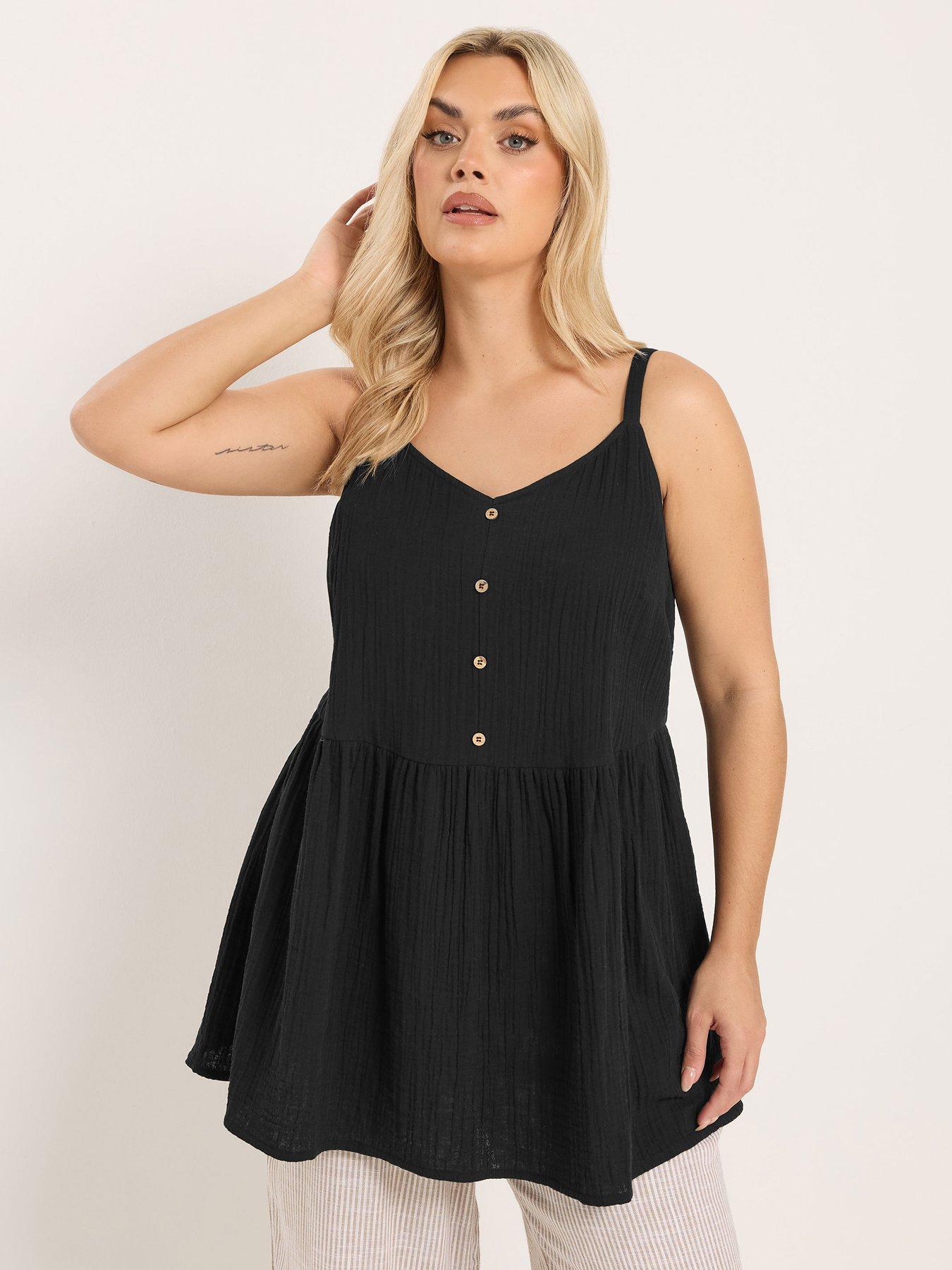 Image 1 of 5 of Yours Curve Cheesecloth Smock Cami - Black