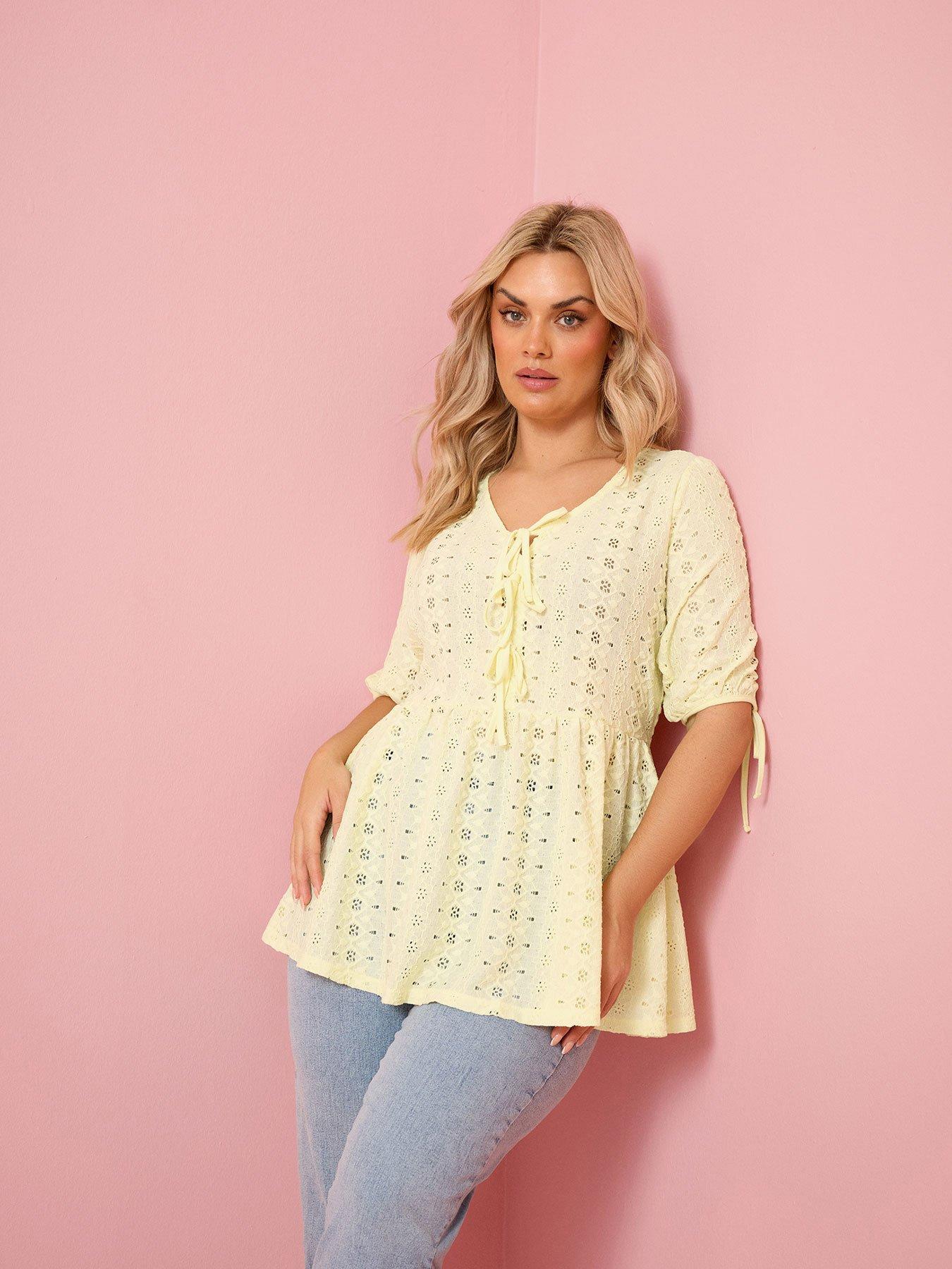 Yours Curve Tie Front Broderie Peplum Top