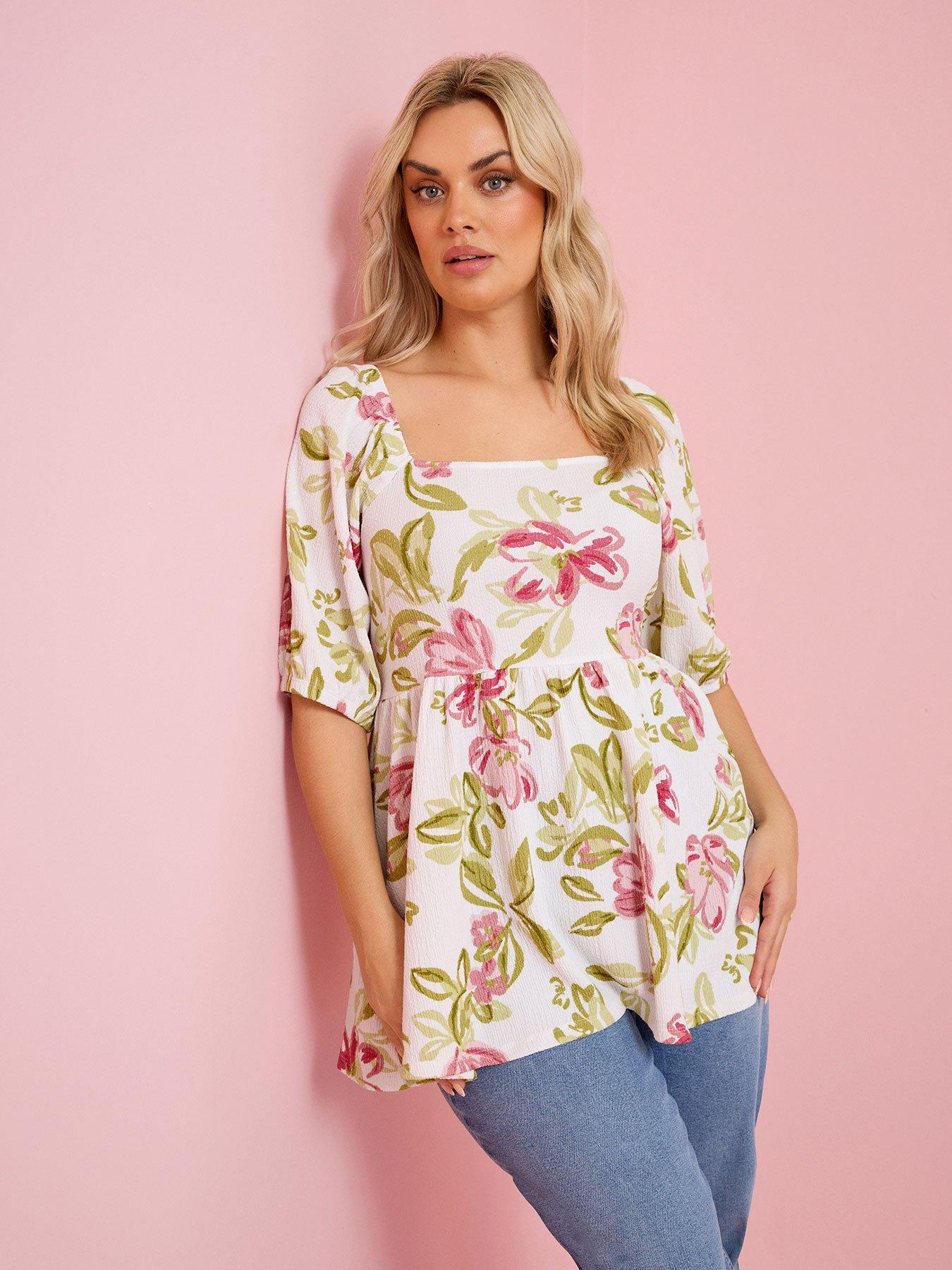 Image 1 of 6 of Yours Curve Square Neck Peplum Top - White
