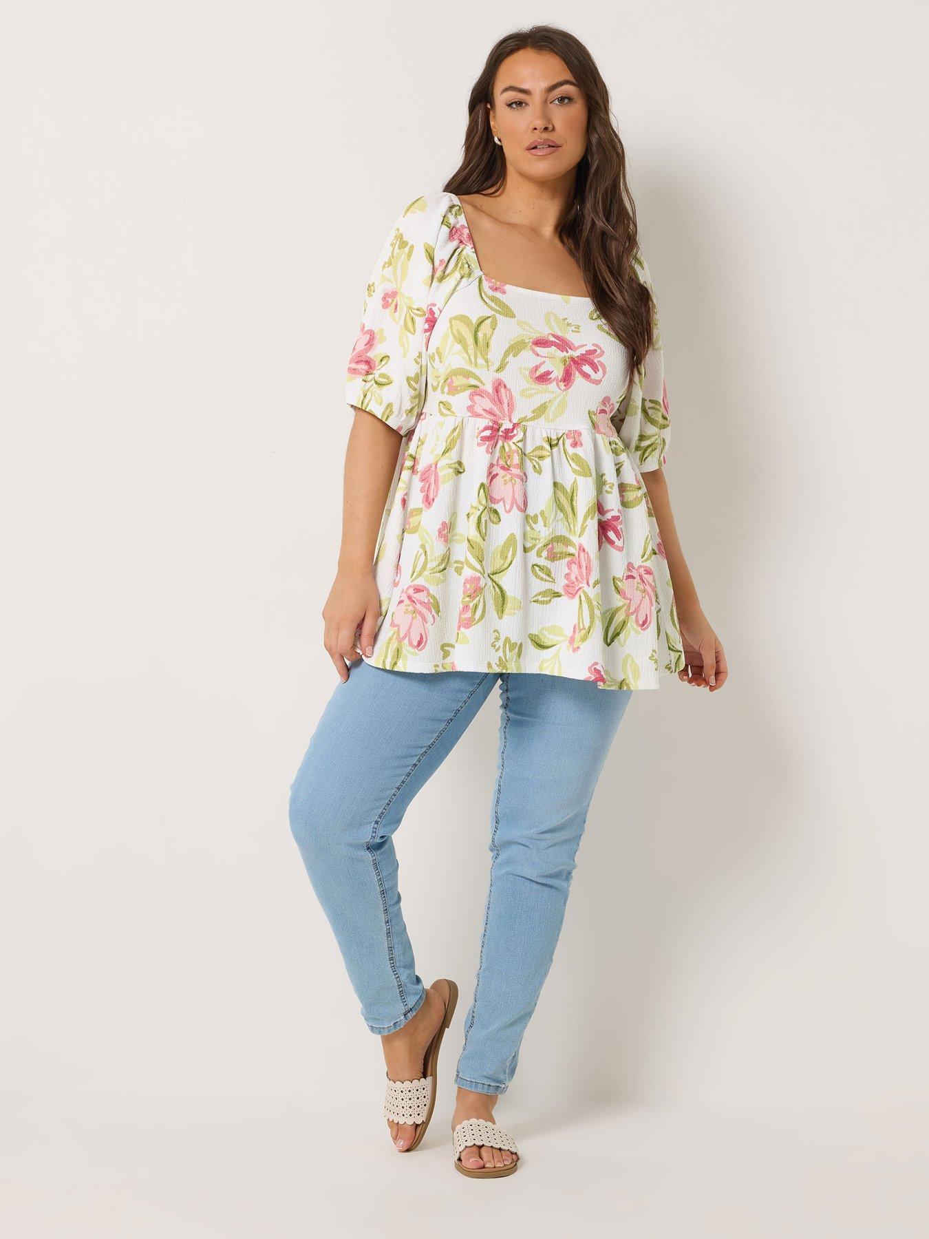 Image 3 of 6 of Yours Curve Square Neck Peplum Top - White
