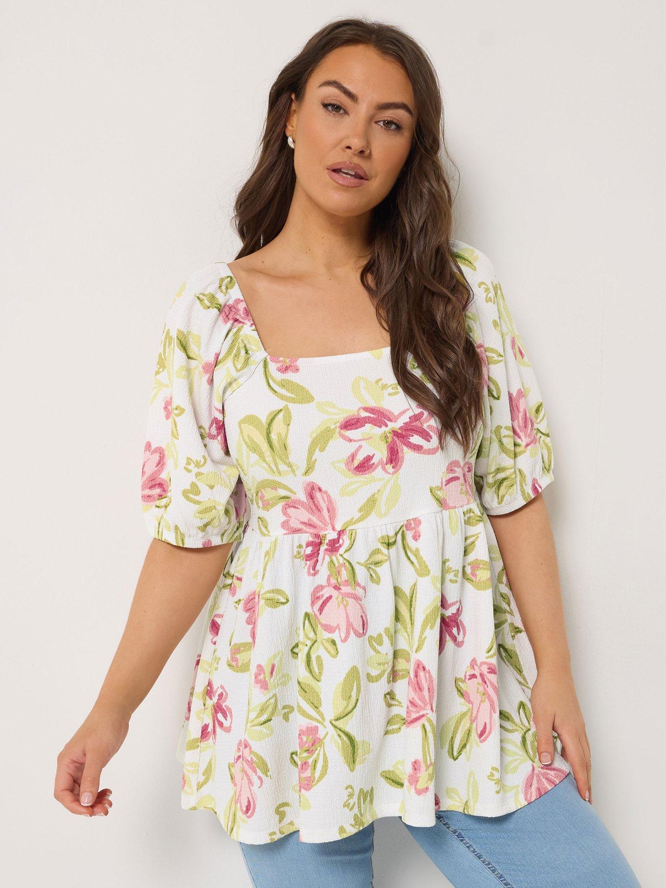 Image 4 of 6 of Yours Curve Square Neck Peplum Top - White
