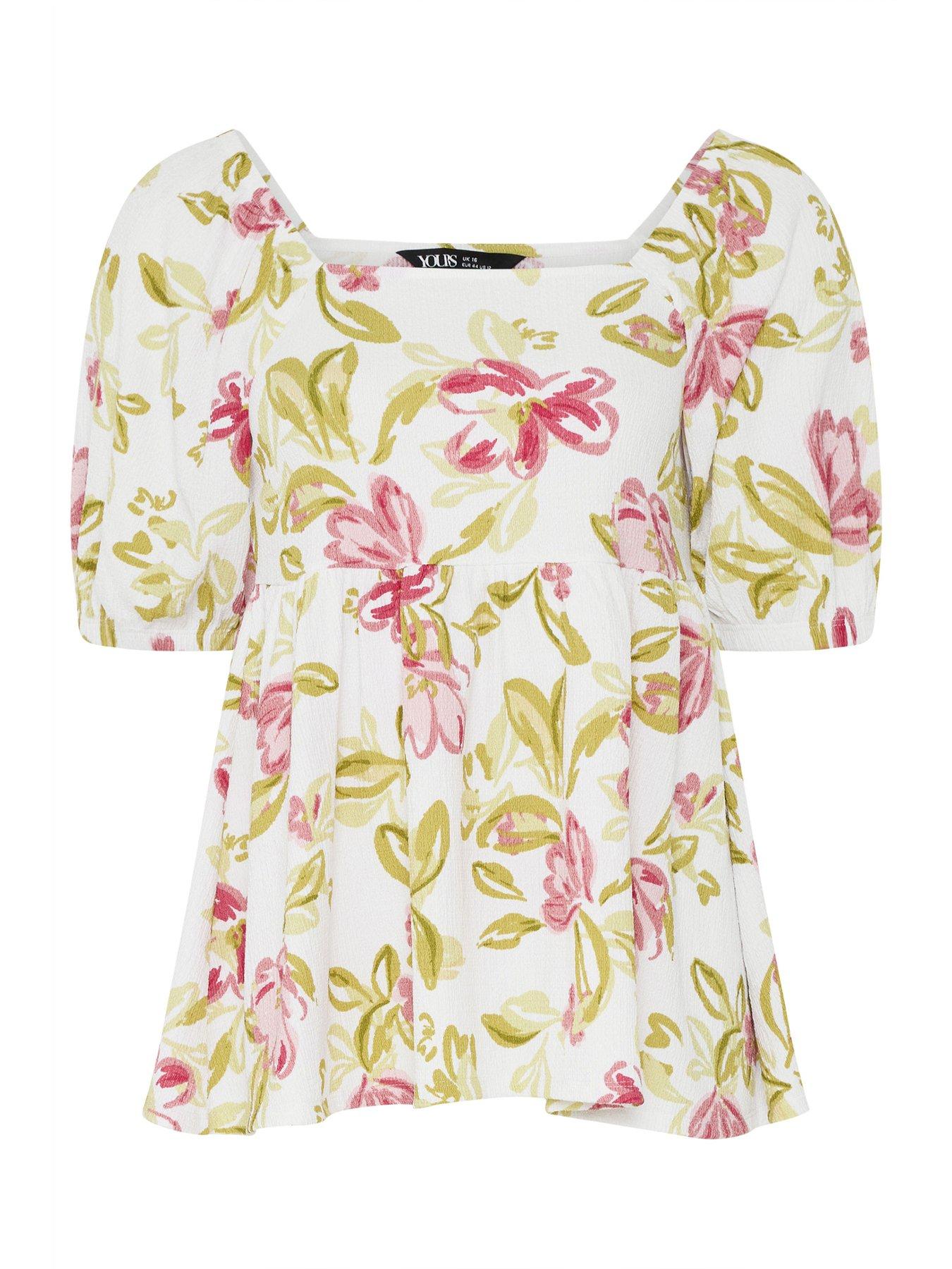 Image 6 of 6 of Yours Curve Square Neck Peplum Top - White