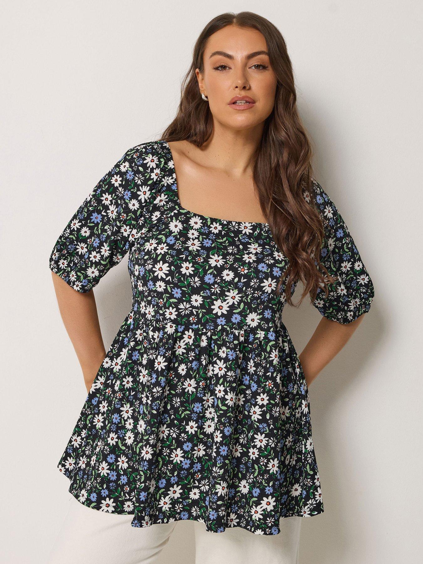 Yours Curve Square Neck Ditsy Print Peplum Top