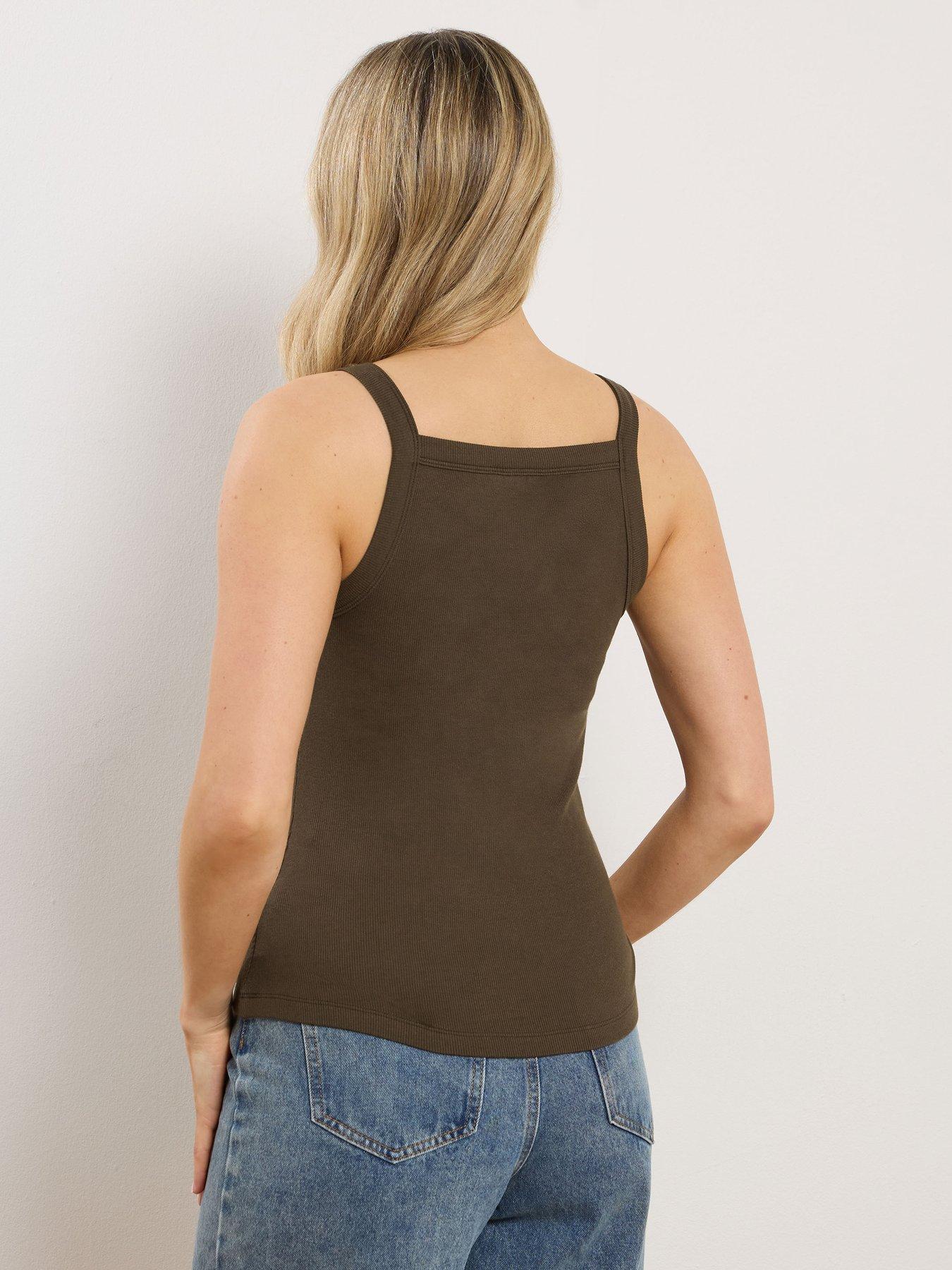 stillFront image of long-tall-sally-2-pack-square-neck-ribbed-vests-navybrown