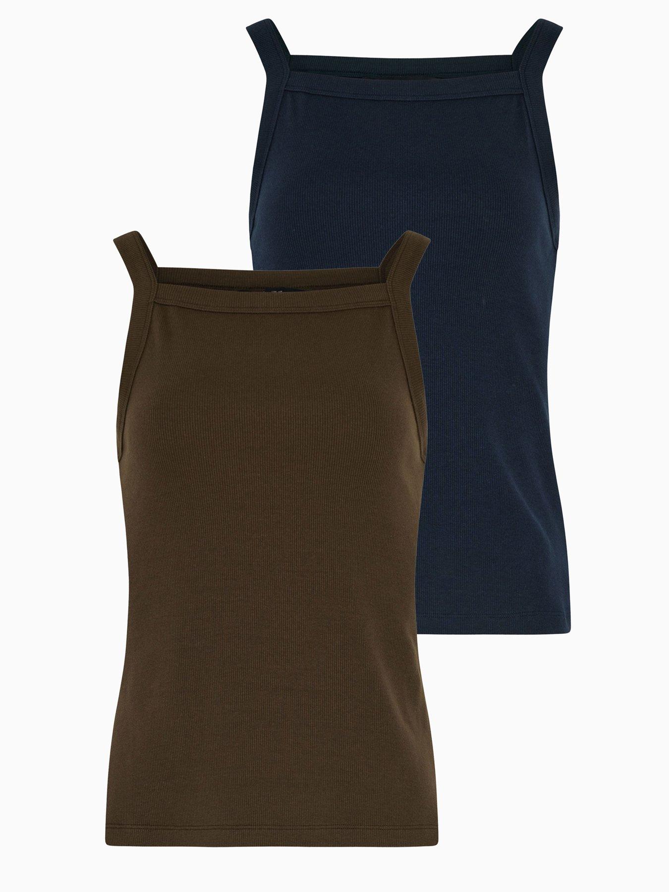  image of long-tall-sally-2-pack-square-neck-ribbed-vests-navybrown