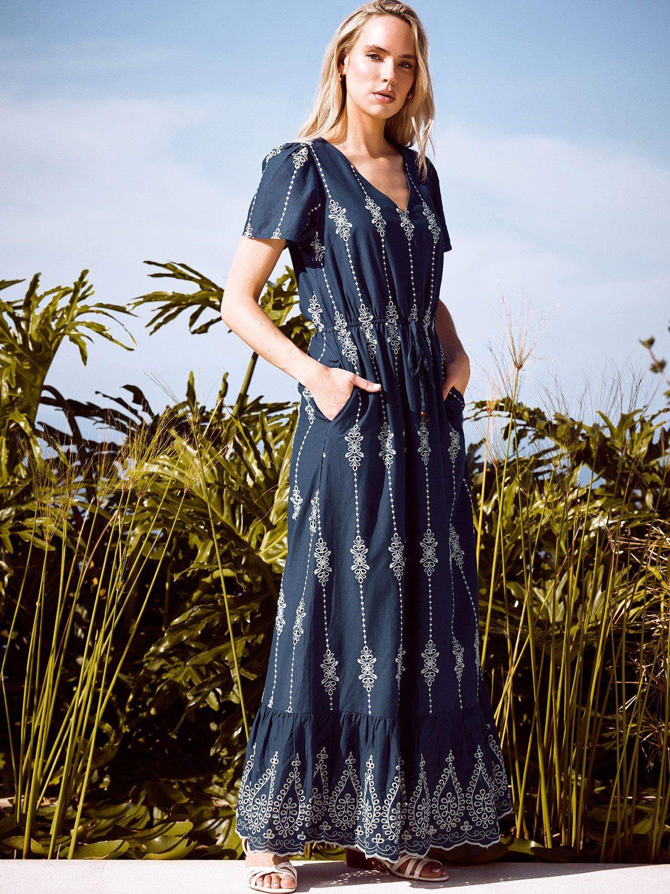 Long Tall Sally Contrast Broidery Maxi Dress - Blue