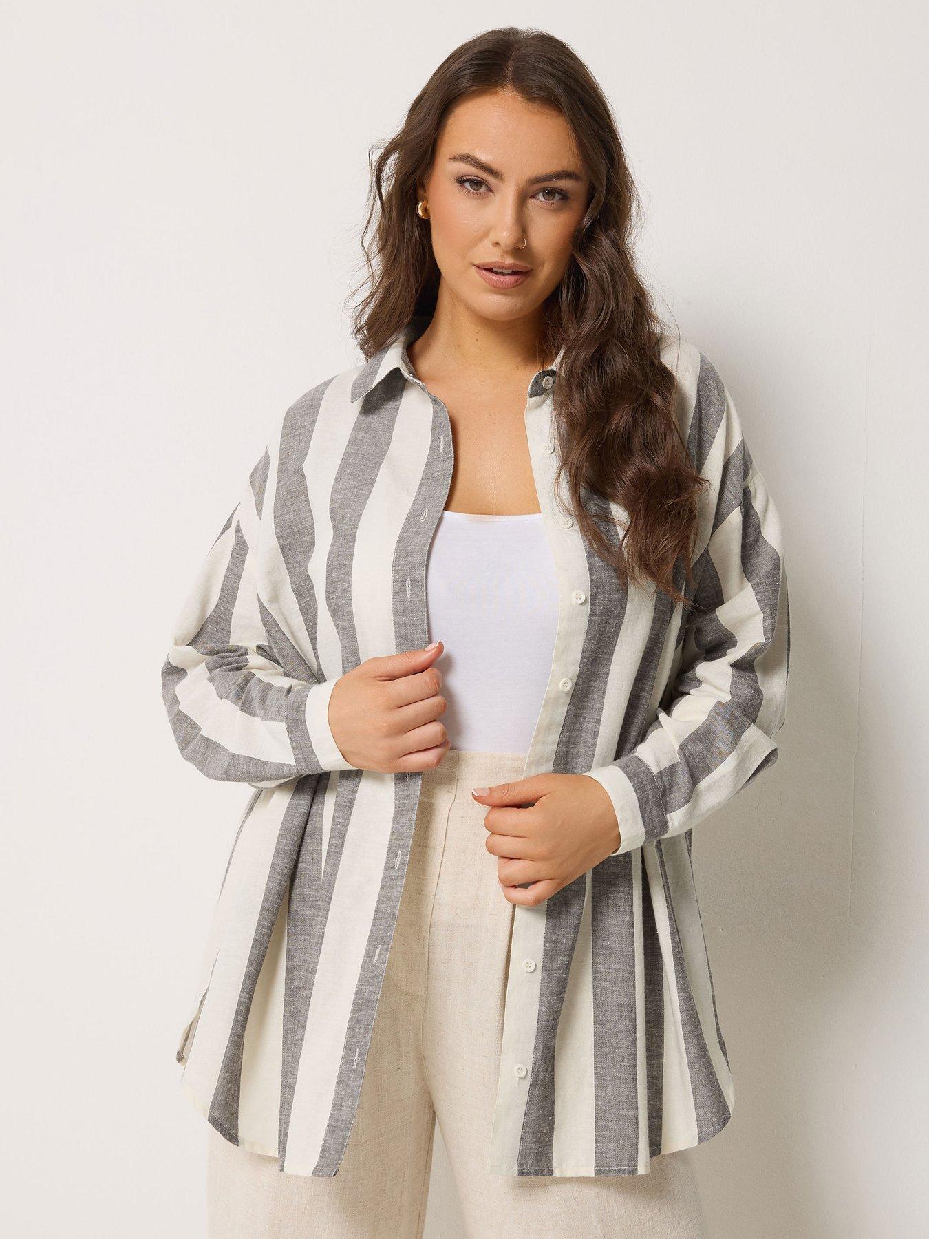yours-curve-long-sleeve-striped-linen-shirt-brown