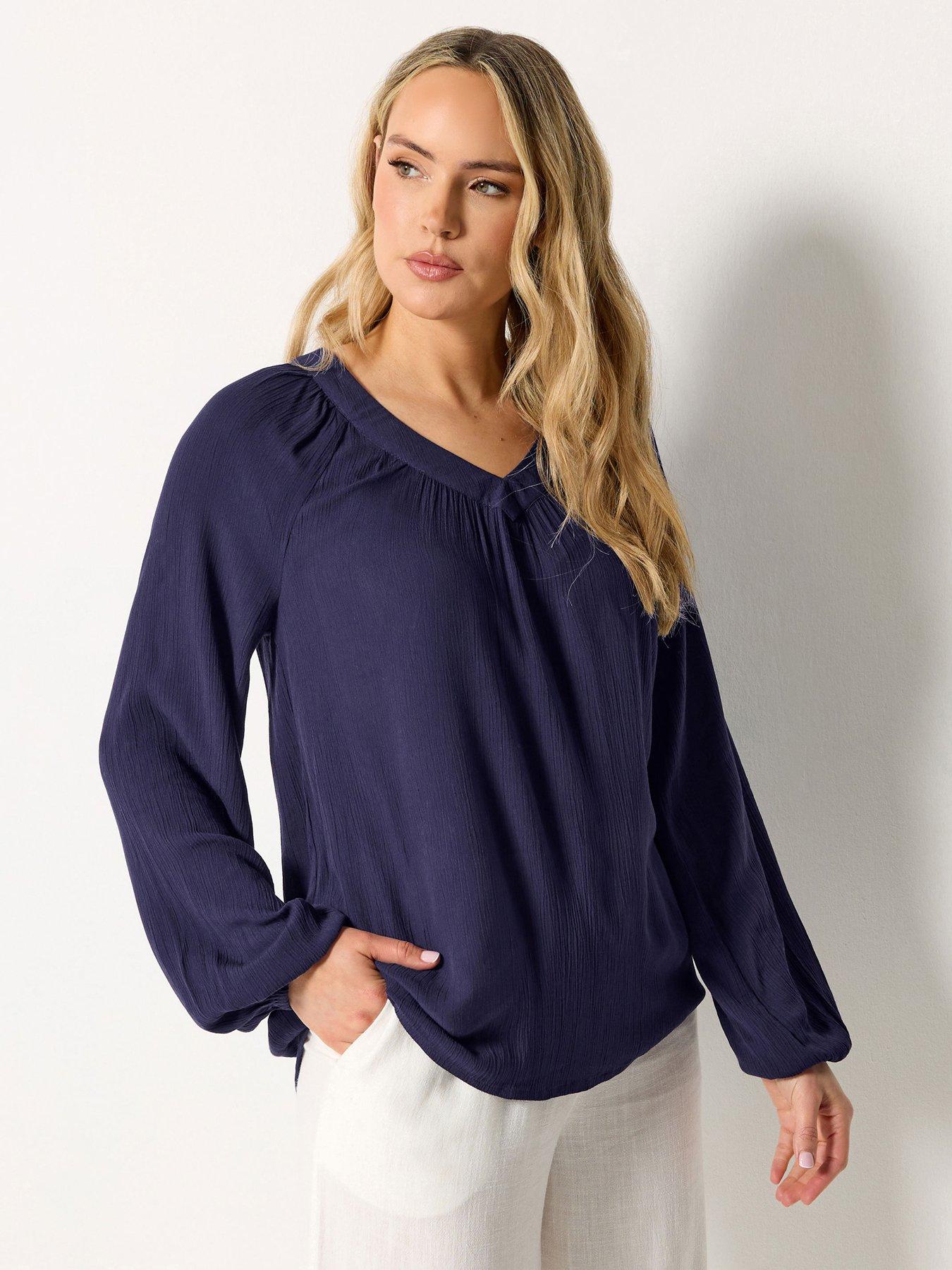 Long Tall Sally V-Neck Crinkle Top - Blue