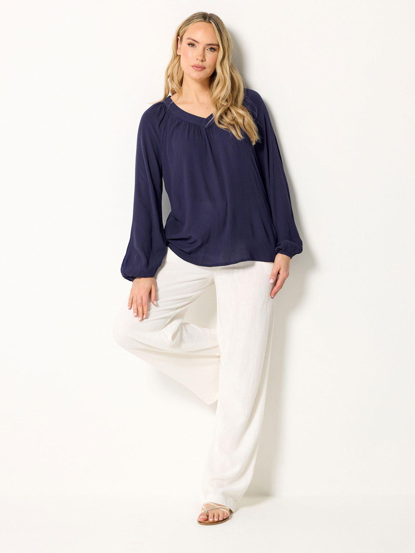 Image 3 of 5 of Long Tall Sally V-Neck Crinkle Top - Blue