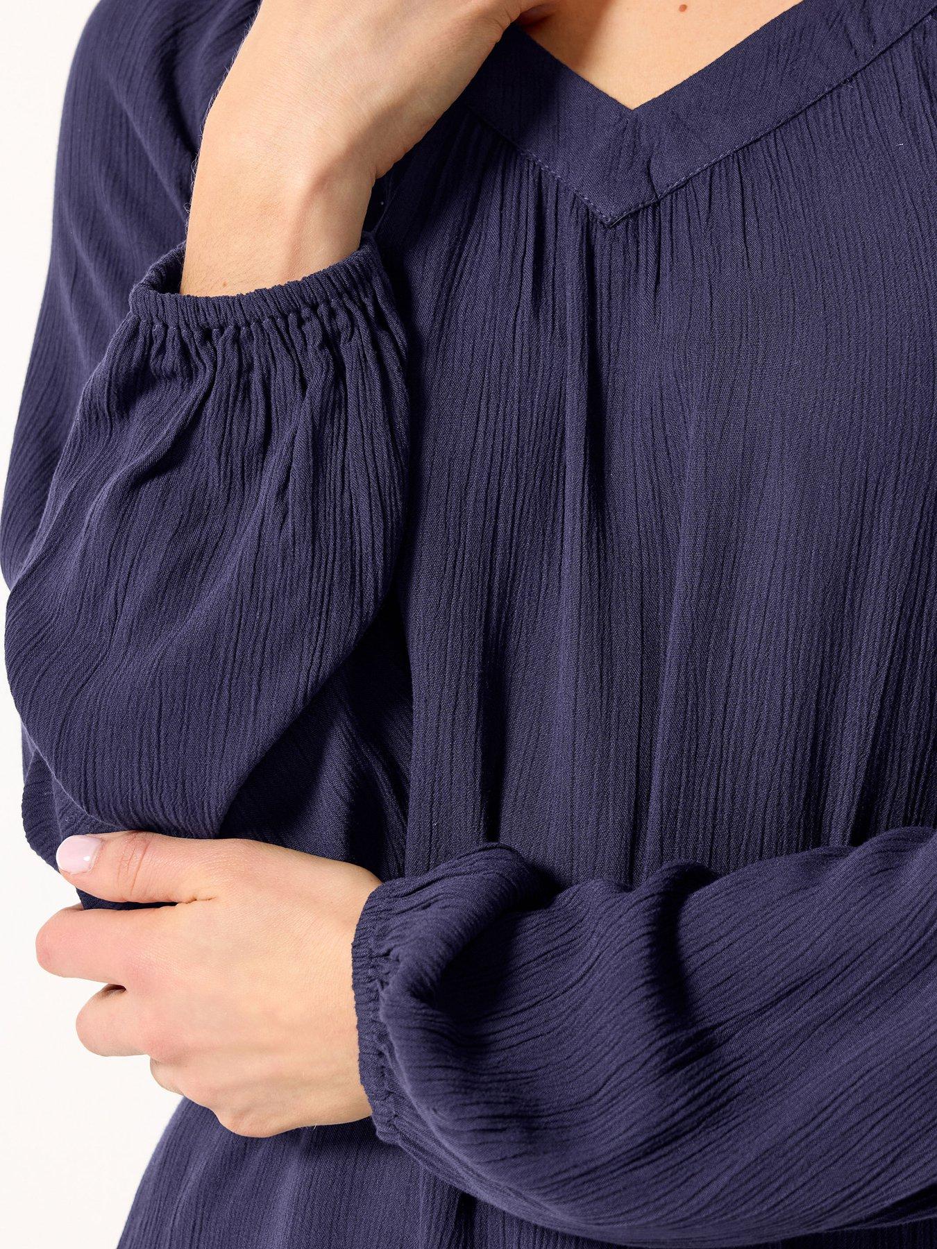 Image 4 of 5 of Long Tall Sally V-Neck Crinkle Top - Blue