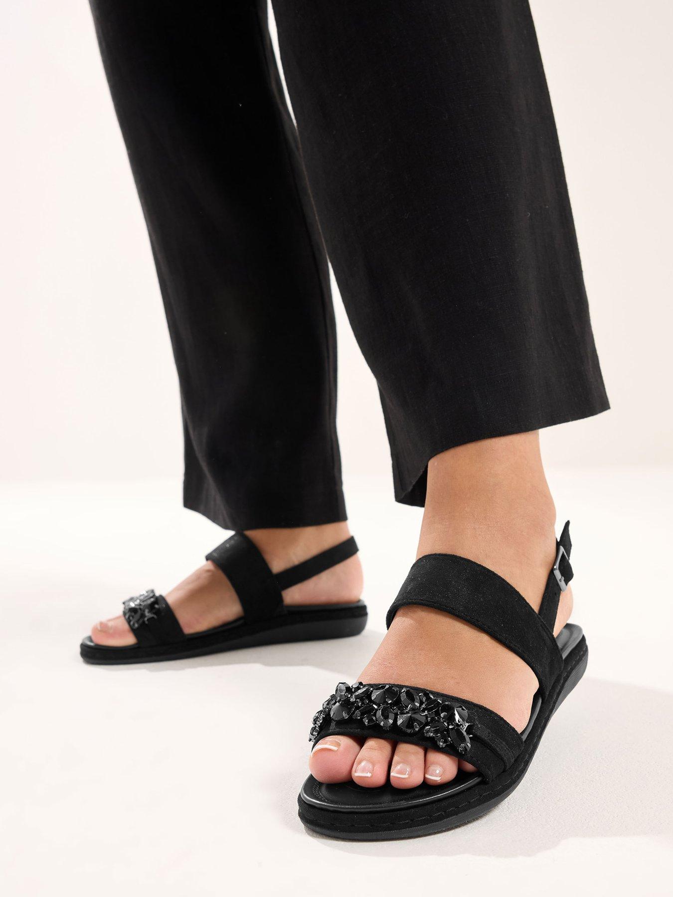 front image of yours-extra-wide-fit-glitz-two-part-sandal-black