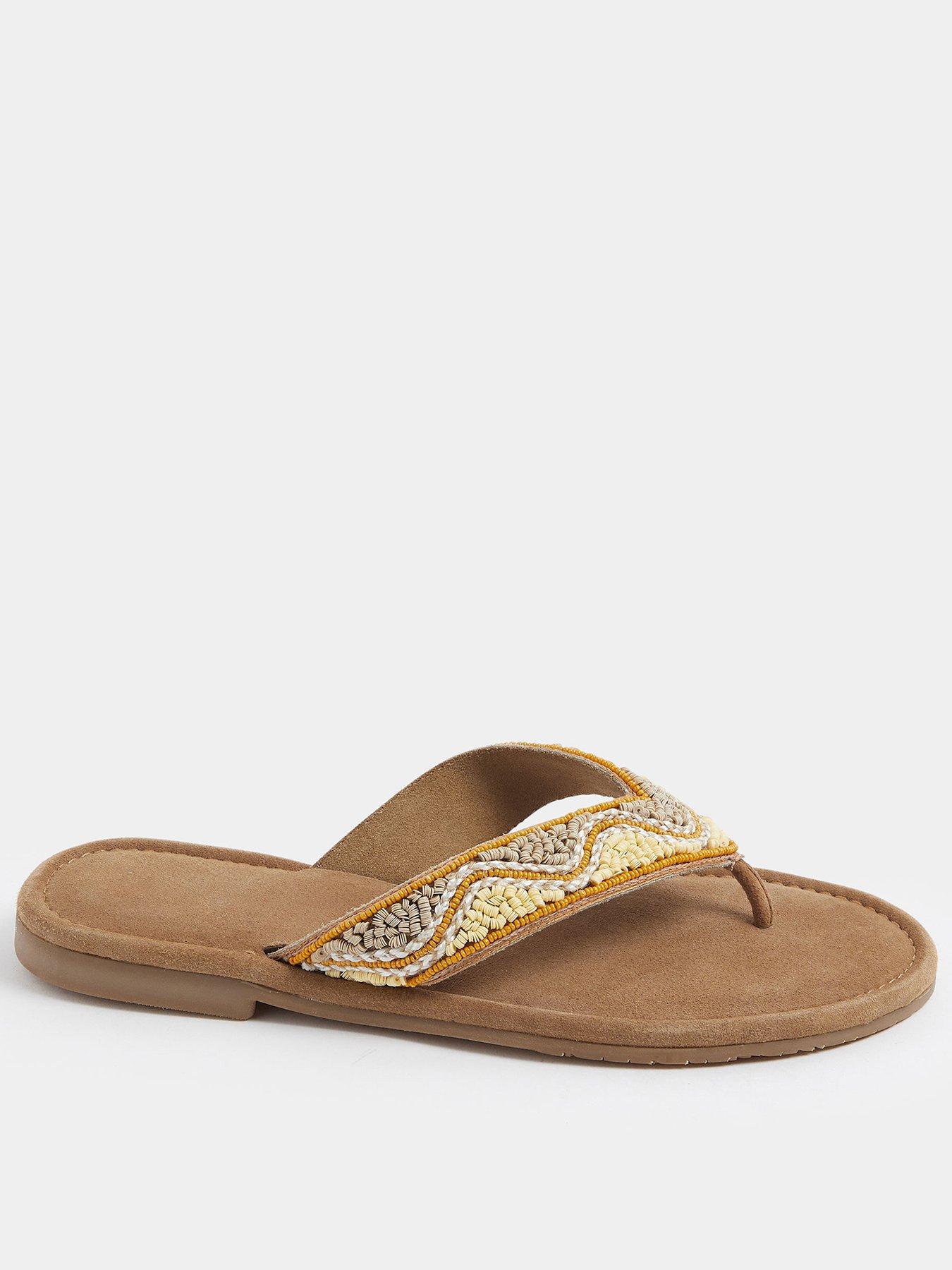 Yours Extra Wide Fit Beaded Toe Sandals - Cream