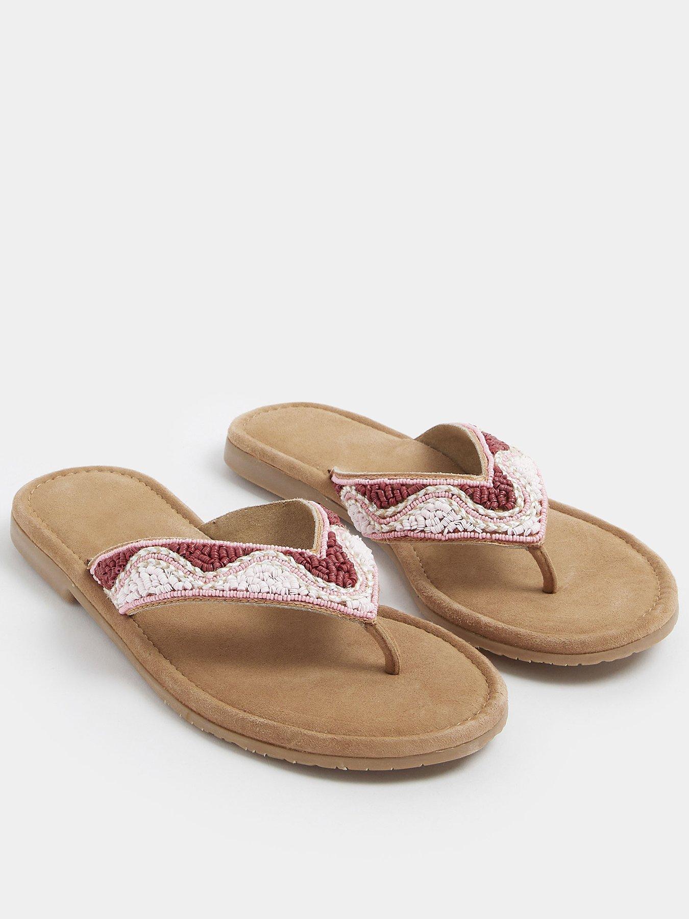 stillFront image of yours-extra-wide-fit-beaded-toe-sandal-pink