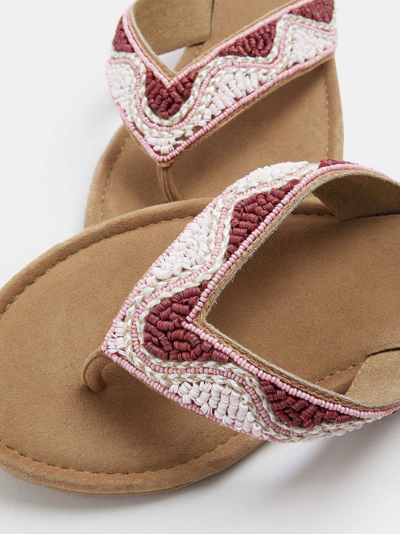 Image 4 of 4 of Yours Extra Wide Fit Beaded Toe Sandal - Pink