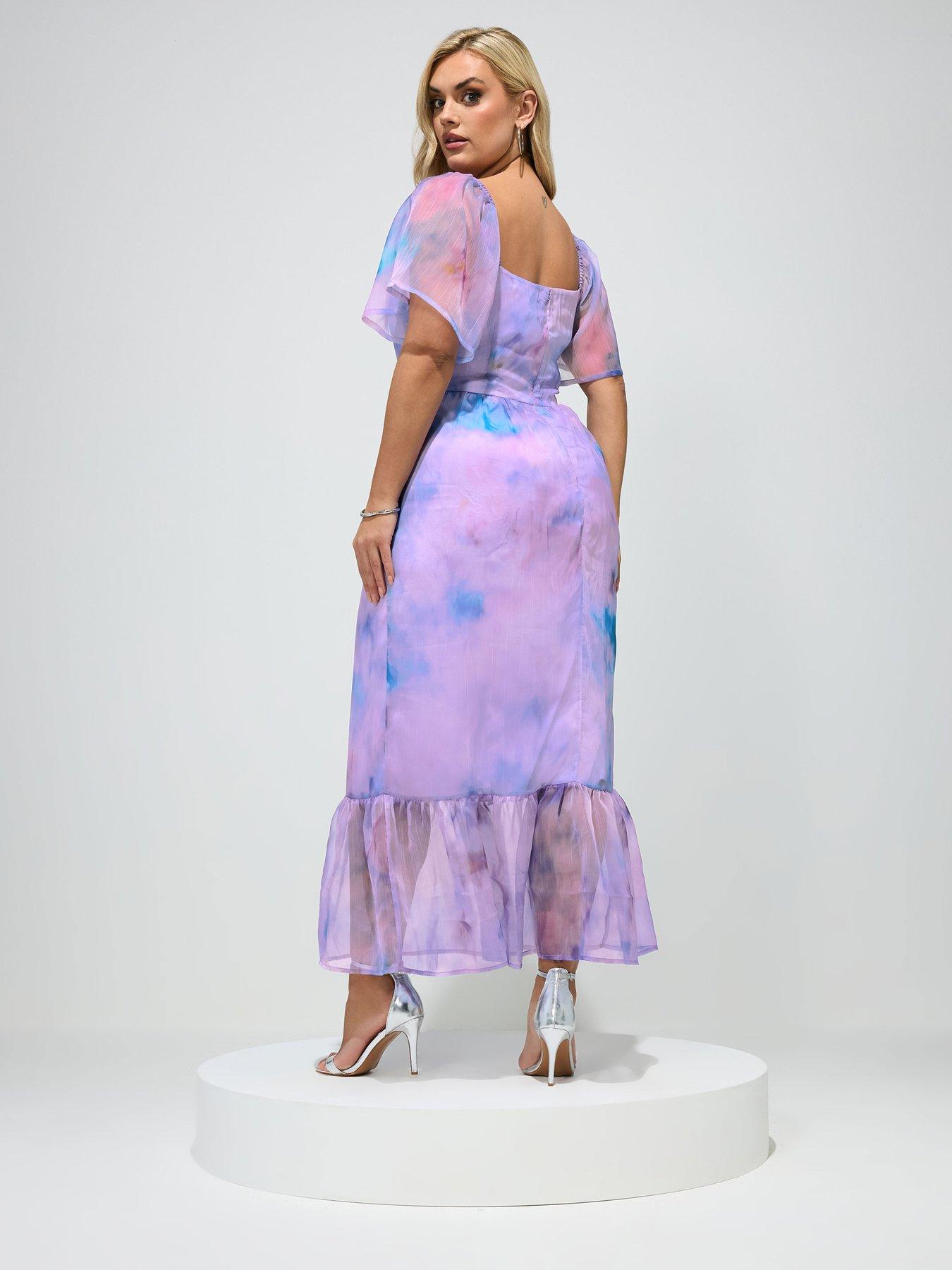 Image 2 of 5 of Yours Curve Abstract Organza Dress - Purple