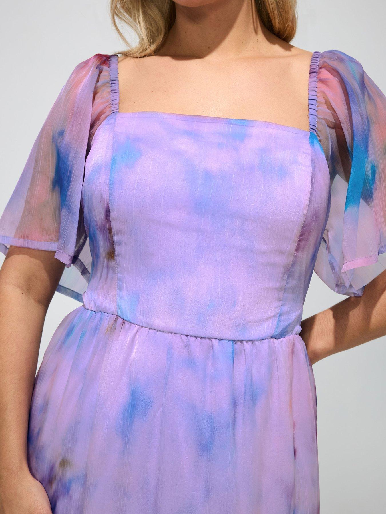 Image 4 of 5 of Yours Curve Abstract Organza Dress - Purple