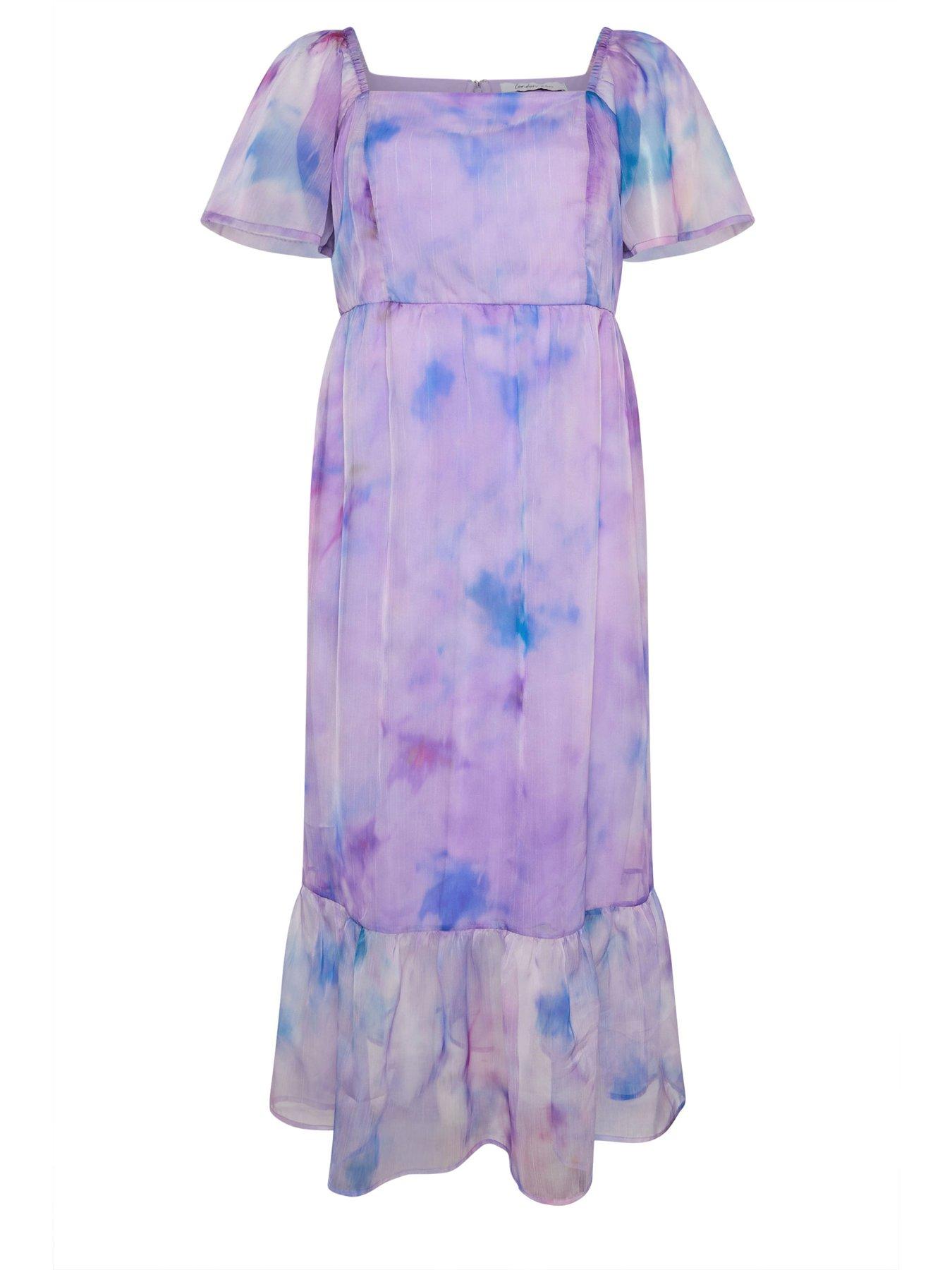 Image 5 of 5 of Yours Curve Abstract Organza Dress - Purple