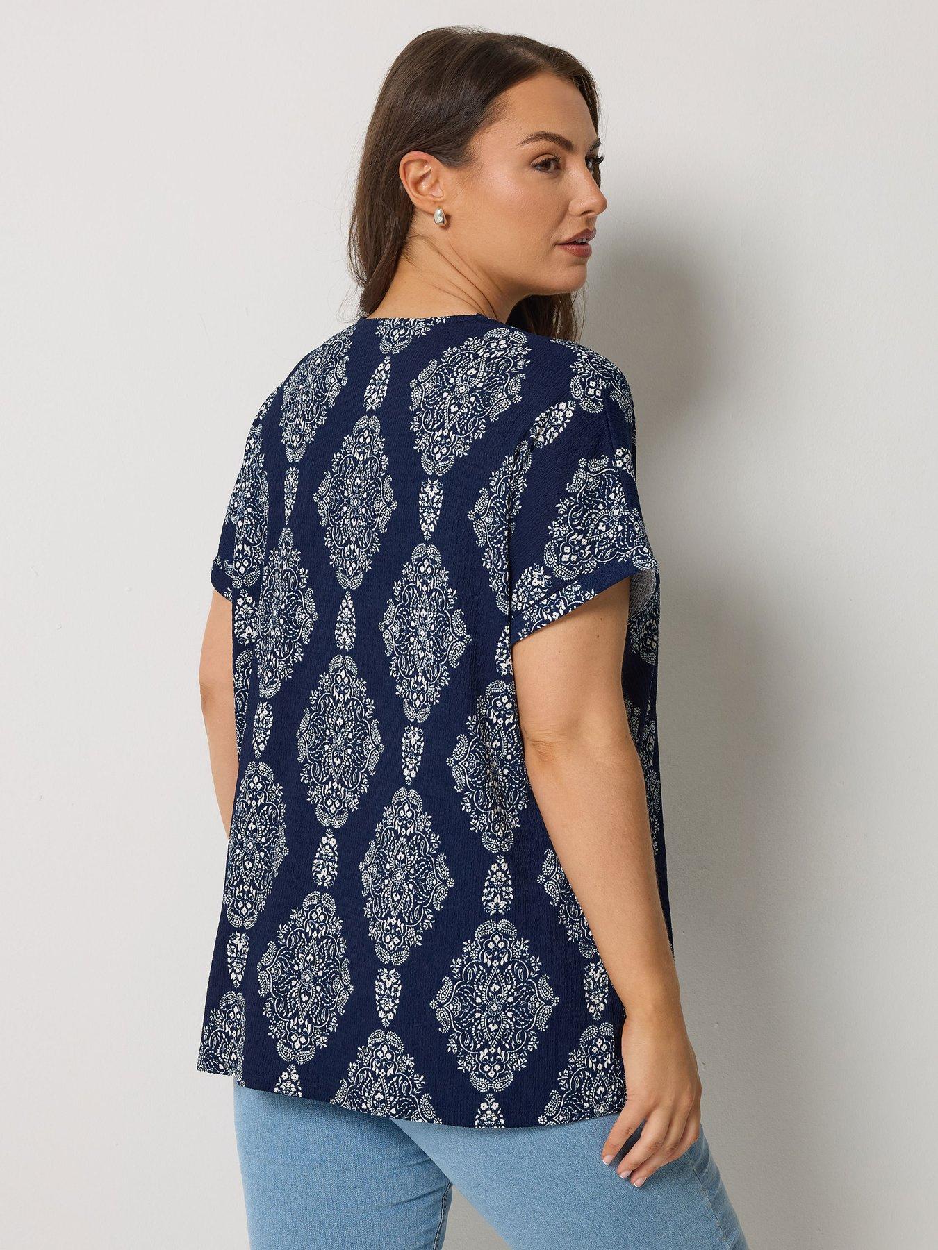  image of yours-curve-pleat-front-textured-top-blue