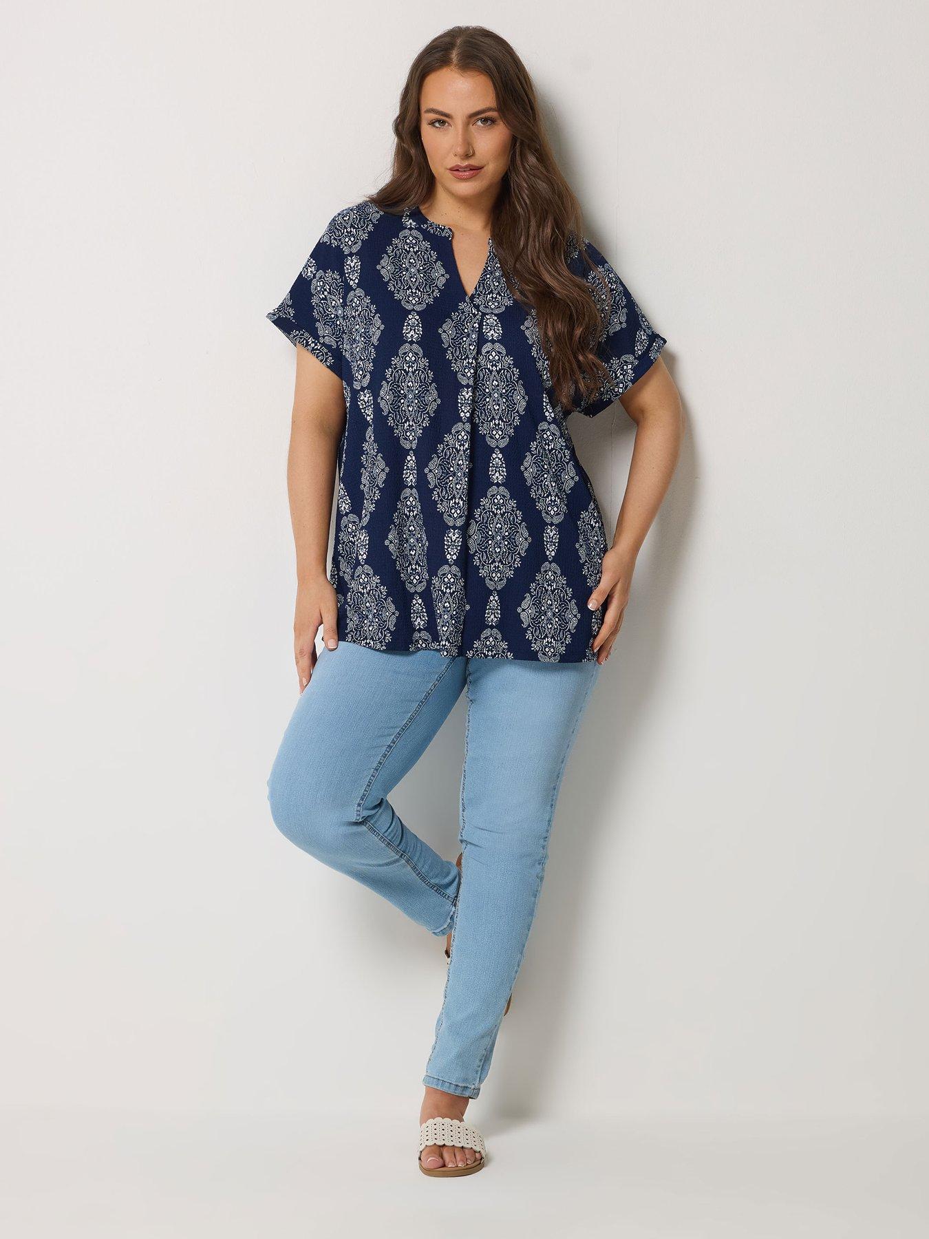  image of yours-curve-pleat-front-textured-top-blue