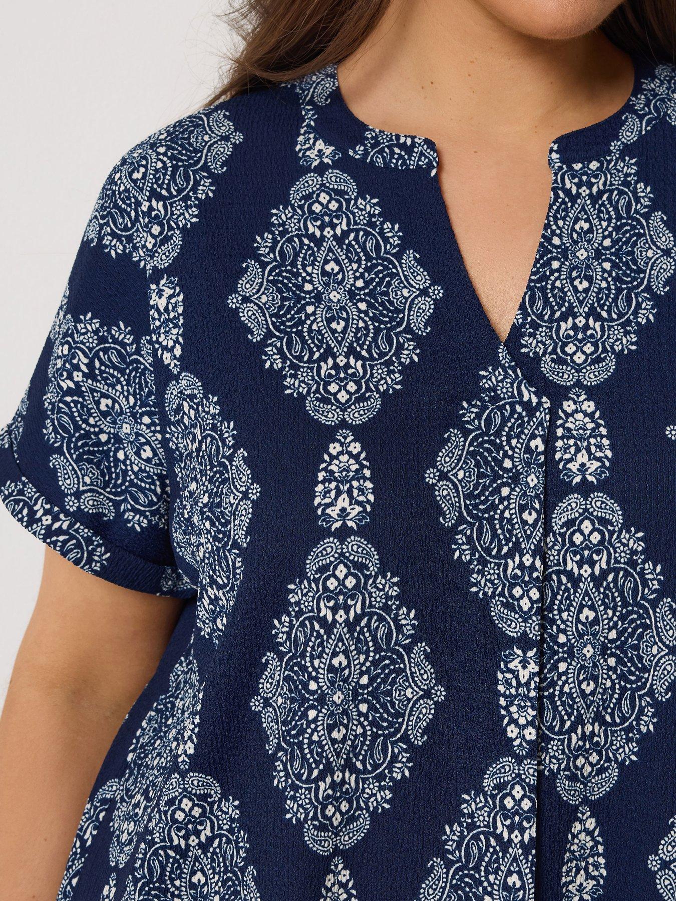  image of yours-curve-pleat-front-textured-top-blue