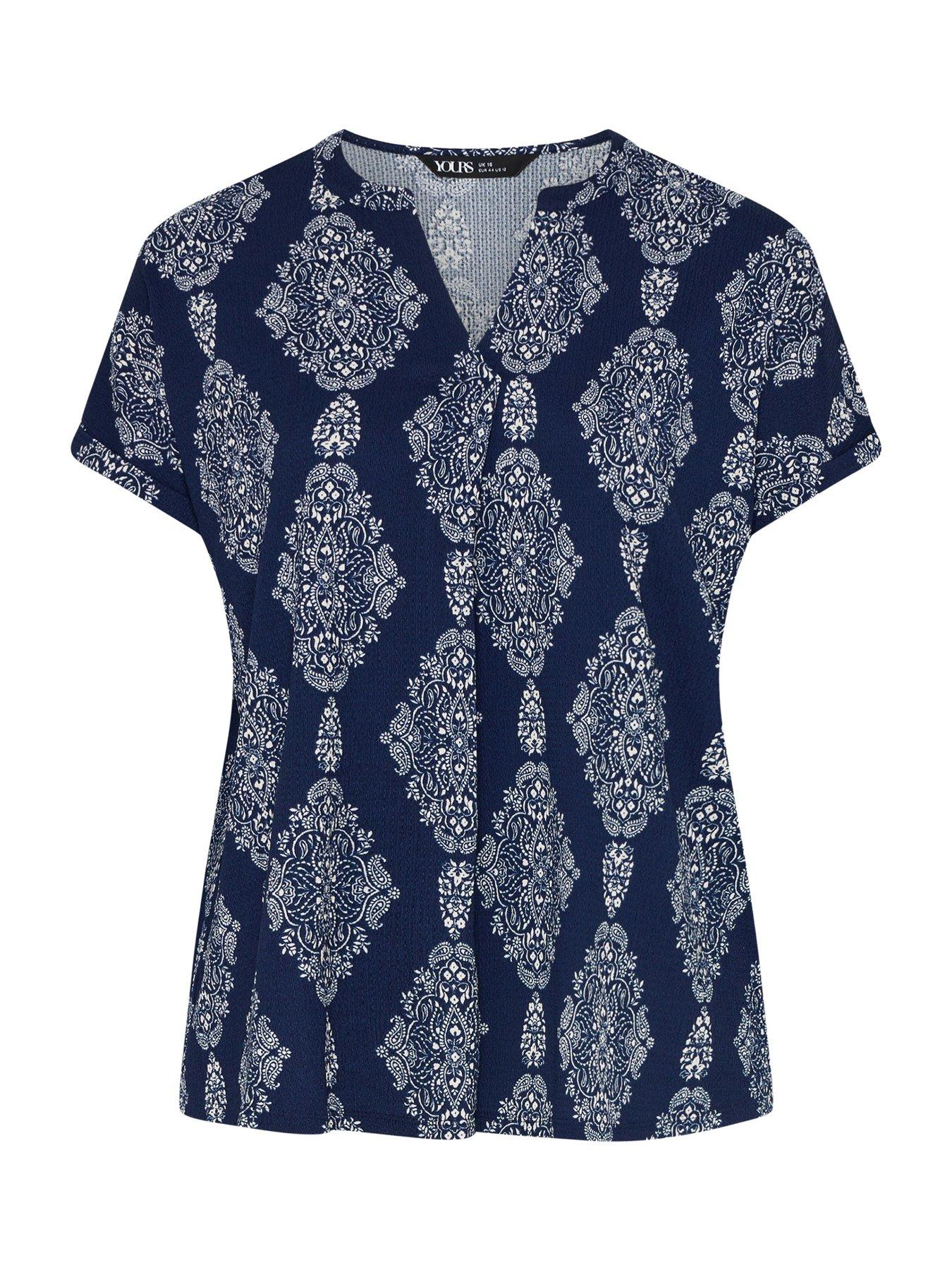  image of yours-curve-pleat-front-textured-top-blue