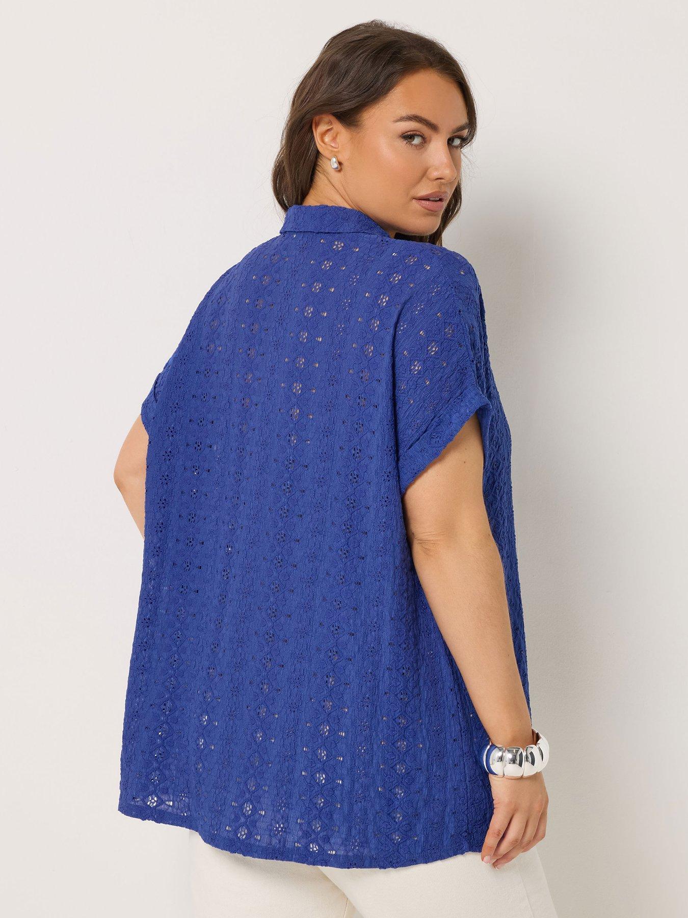 Image 2 of 5 of Yours Curve Broderie Grown On Shirt - Blue