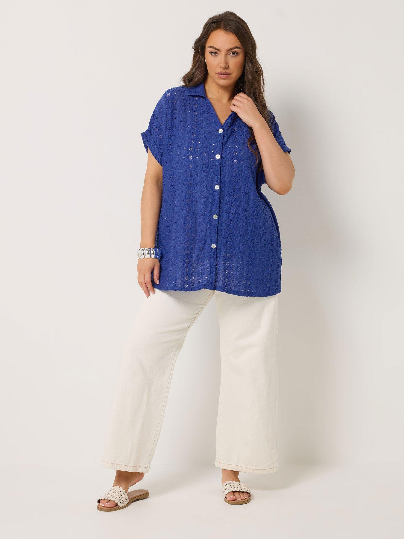 Image 3 of 5 of Yours Curve Broderie Grown On Shirt - Blue