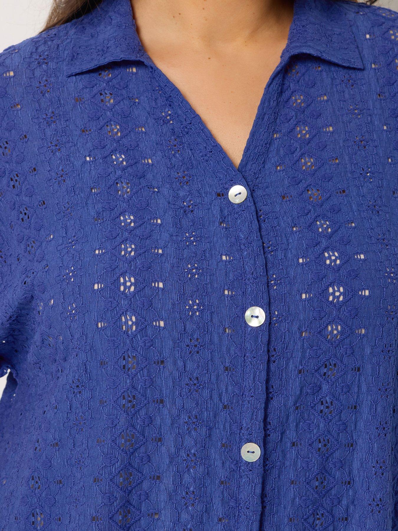 Image 4 of 5 of Yours Curve Broderie Grown On Shirt - Blue