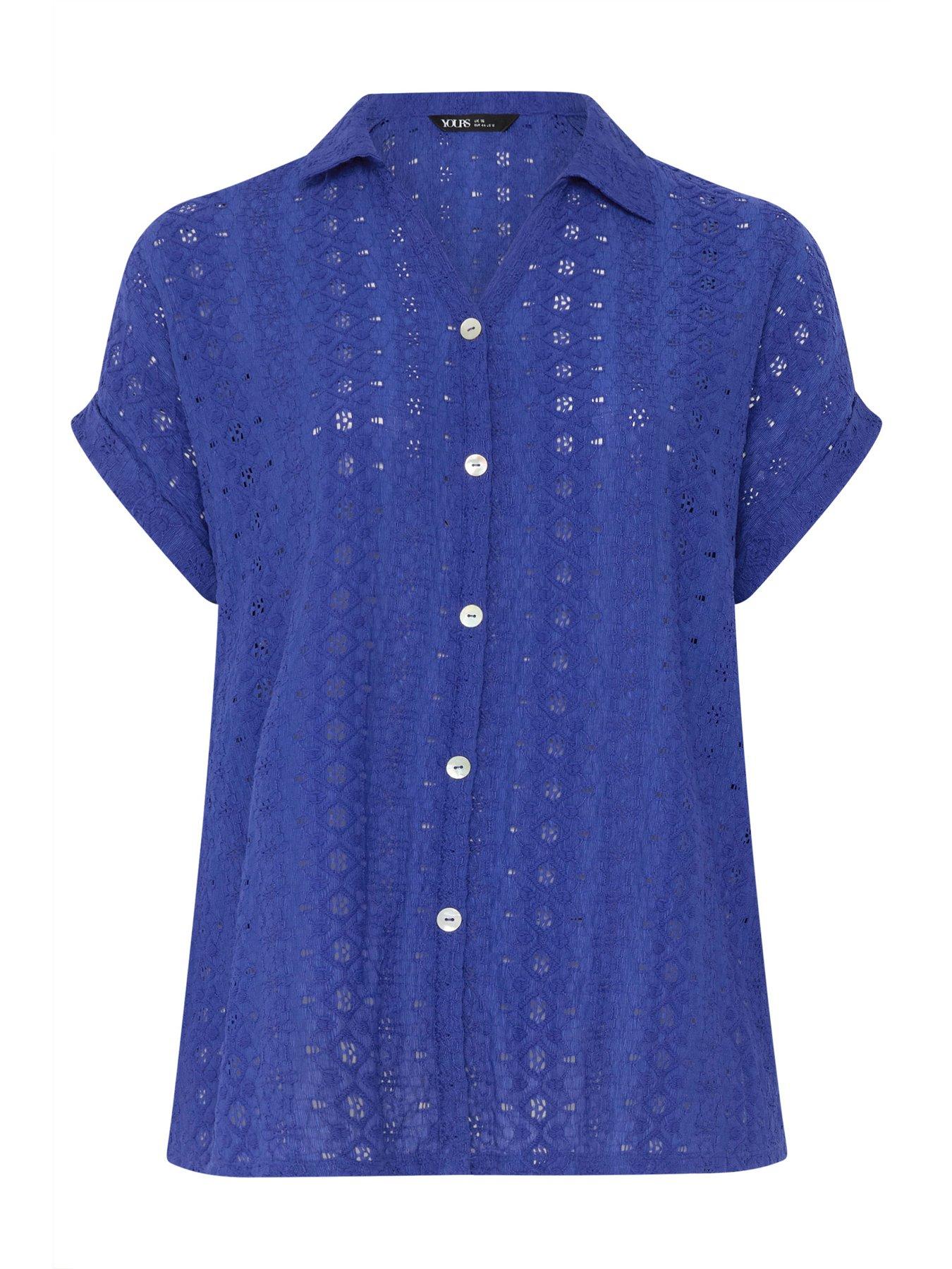 Image 5 of 5 of Yours Curve Broderie Grown On Shirt - Blue