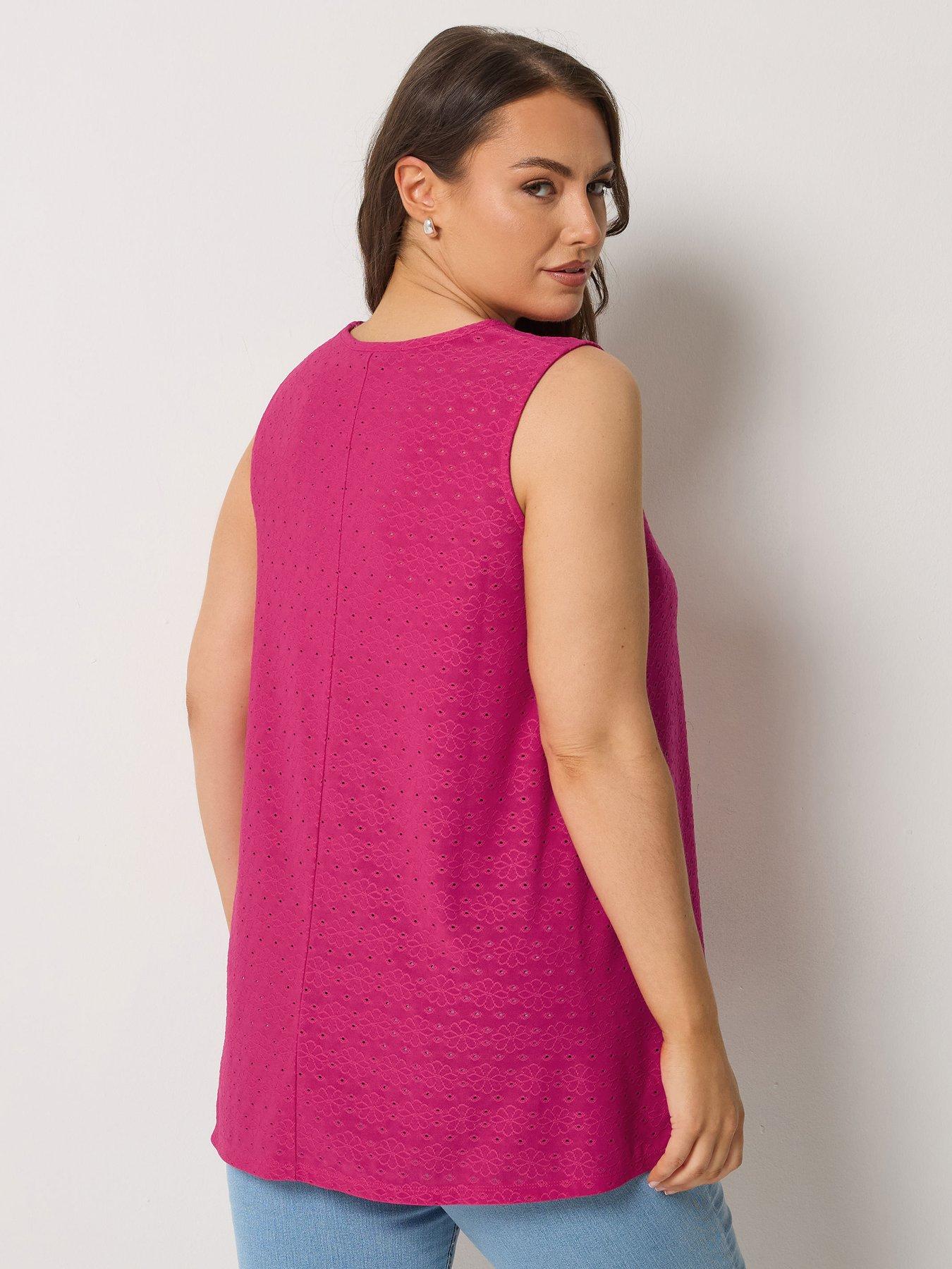 Image 2 of 5 of Yours Curve Broderie Crochet Vest - Pink