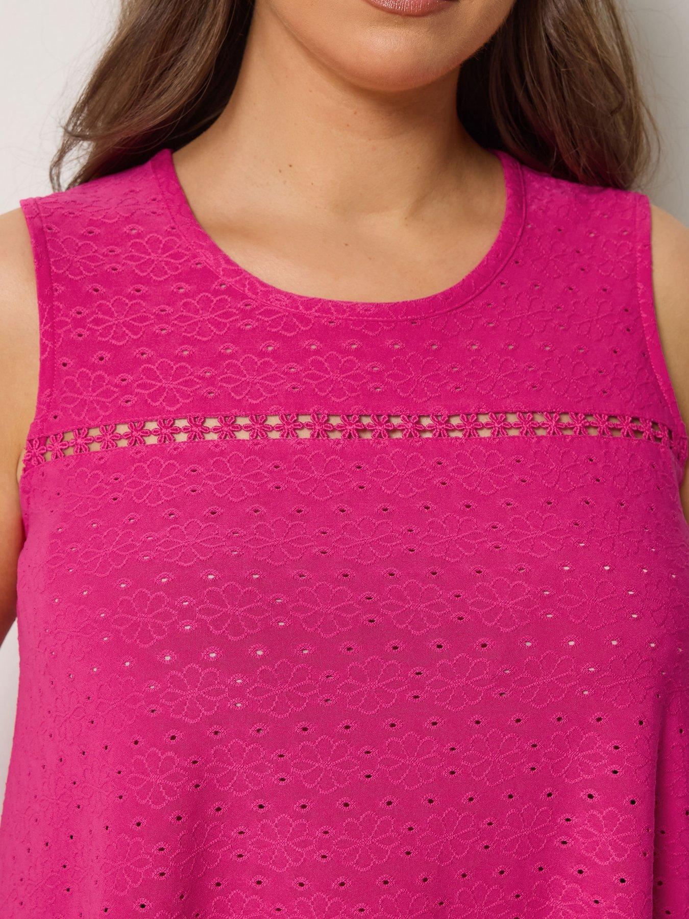Image 4 of 5 of Yours Curve Broderie Crochet Vest - Pink