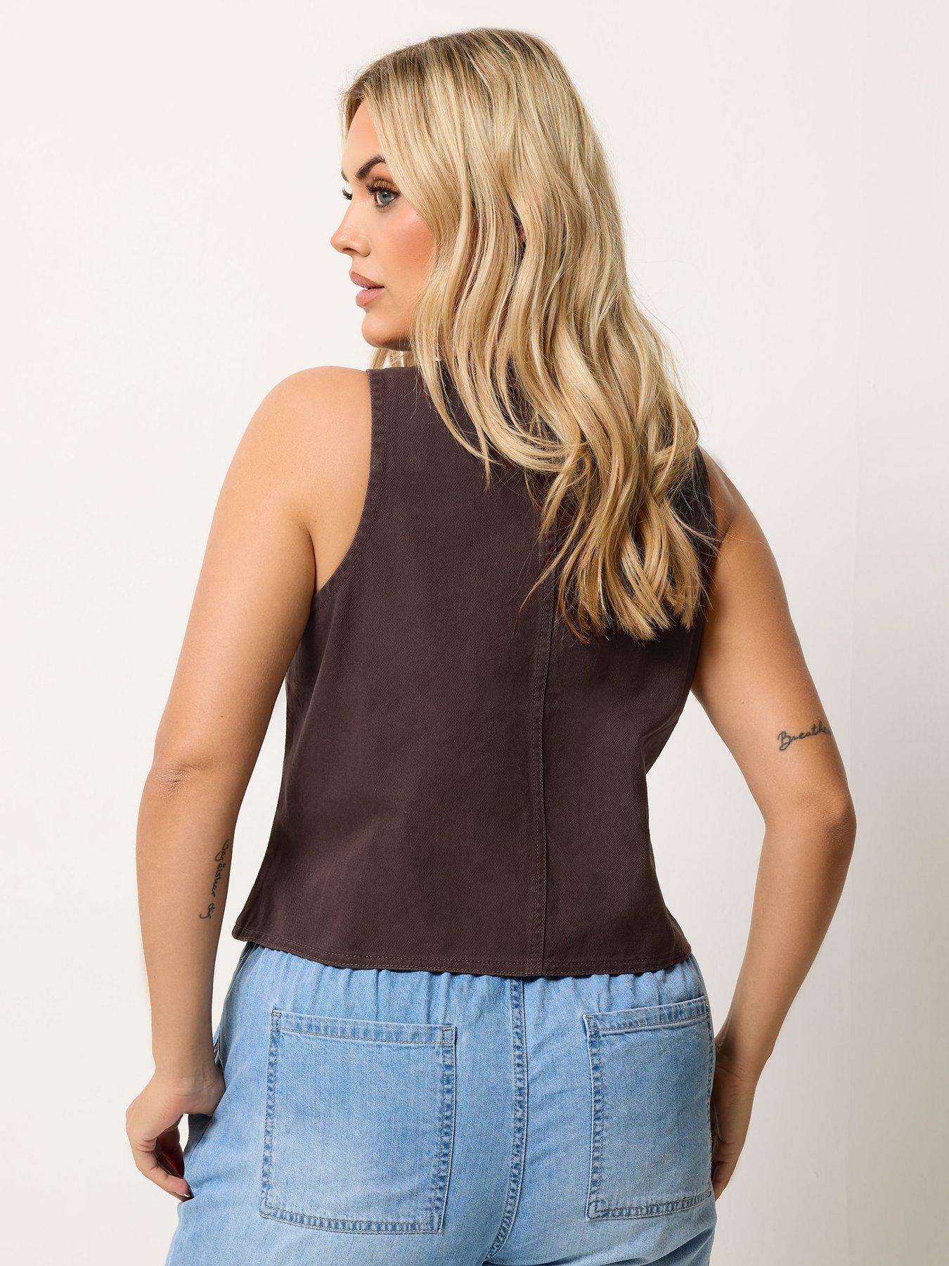 Image 2 of 5 of Yours Curve Denim Waistcoat - Brown