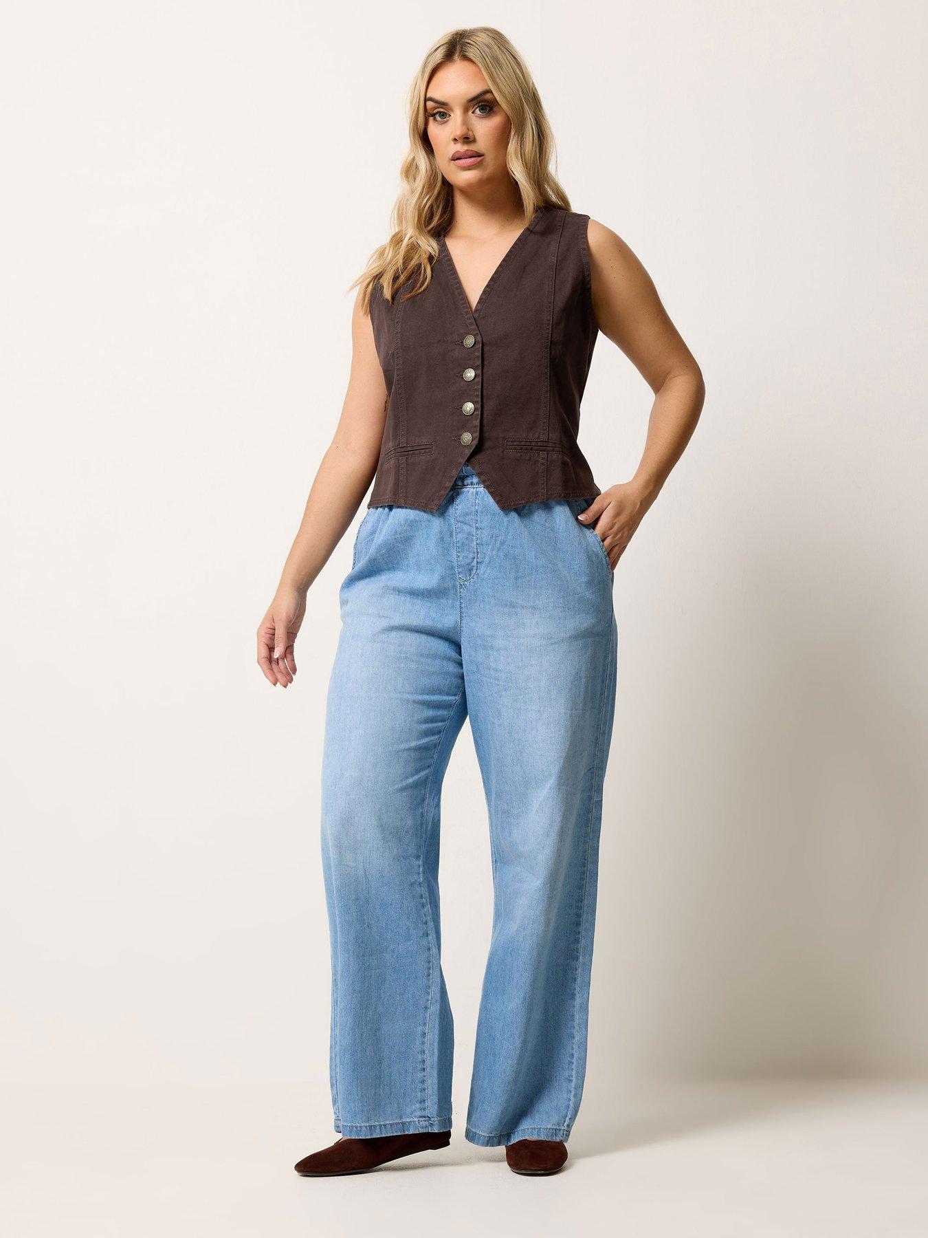 Image 3 of 5 of Yours Curve Denim Waistcoat - Brown