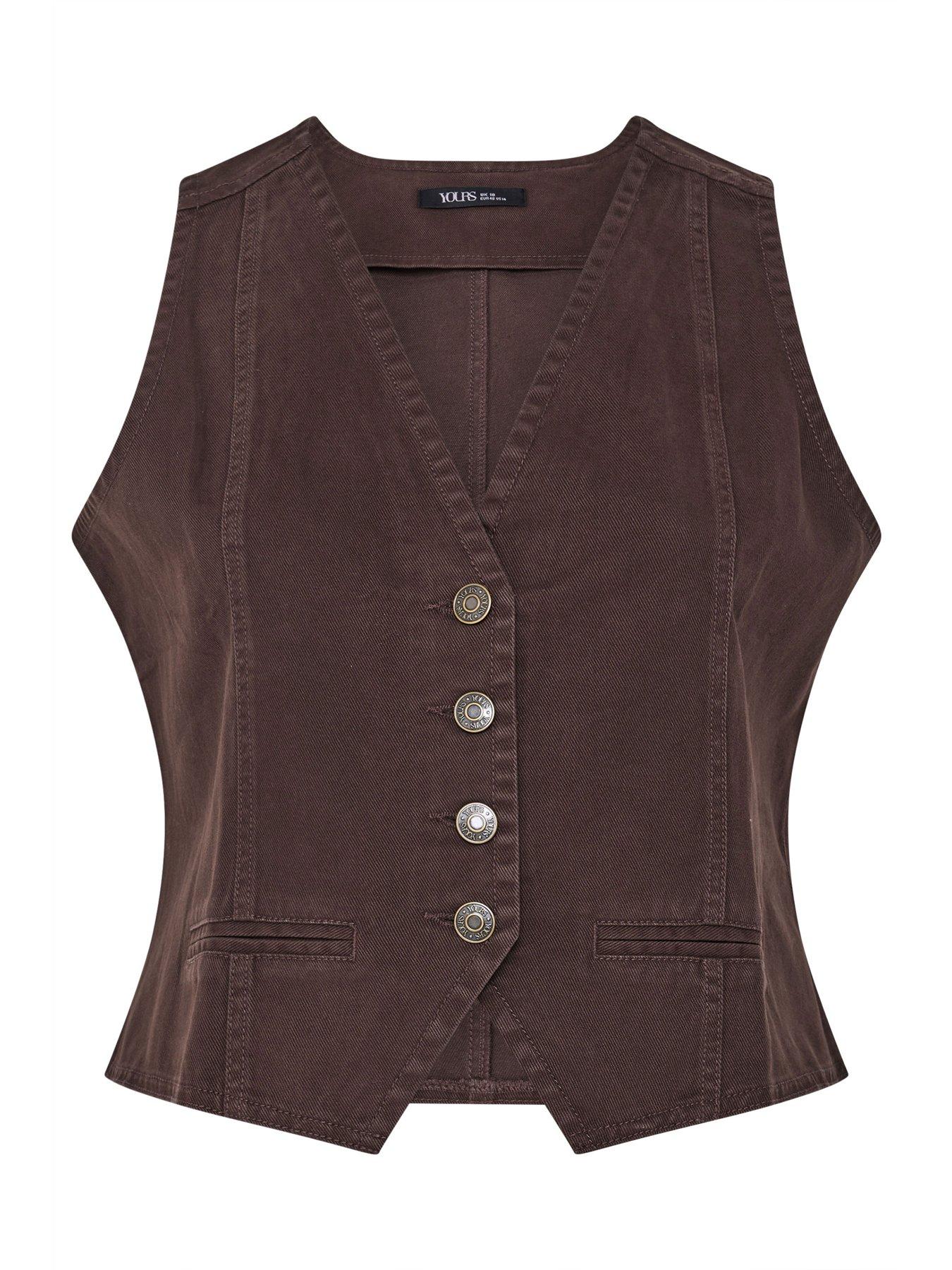 Image 5 of 5 of Yours Curve Denim Waistcoat - Brown