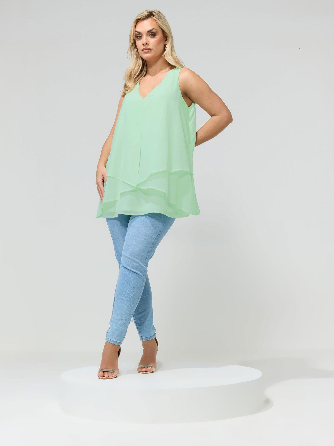 Image 3 of 4 of Yours Curve Layered Top - Green