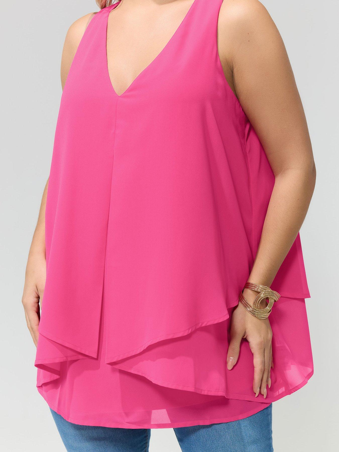 Image 4 of 5 of Yours Curve Layered Top - Pink