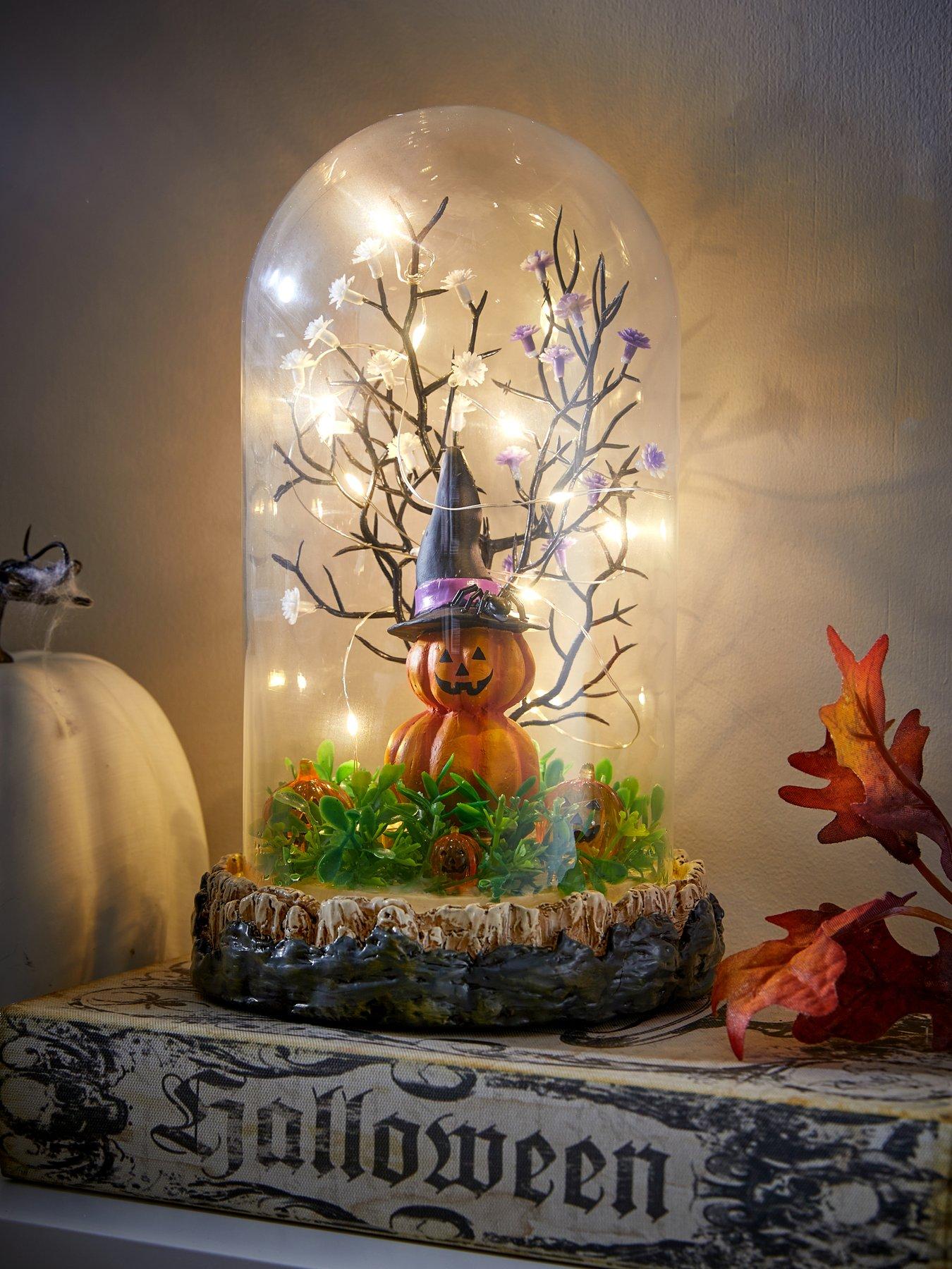 Image 1 of 7 of The Very Collection Lit Halloween Cloche Decoration with Pumpkin