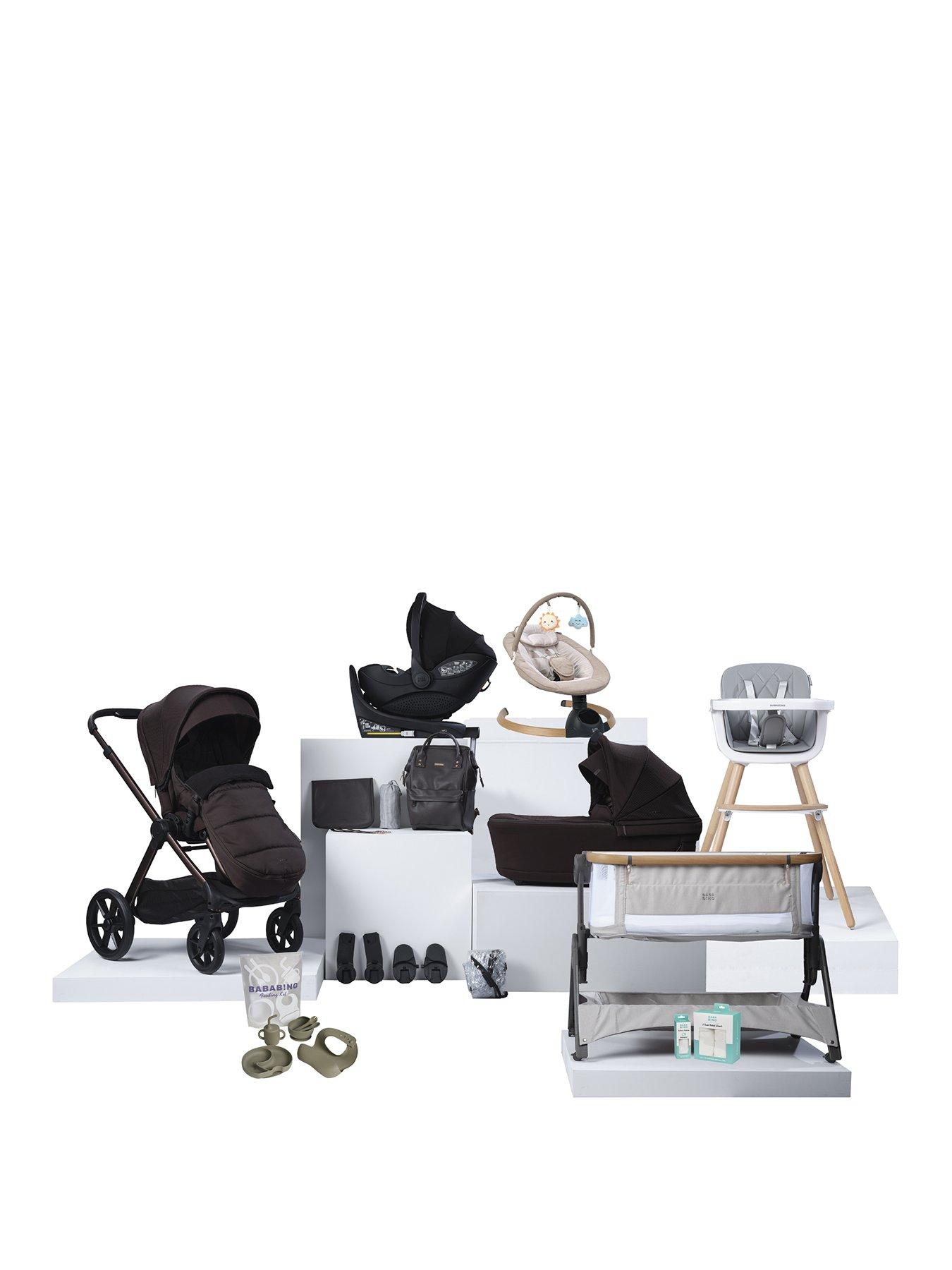 BabaBing! 18 Piece Raffi MKII Travel, Home & Feeding Bundle with Spin Car Seat & Isofix base - Coffee