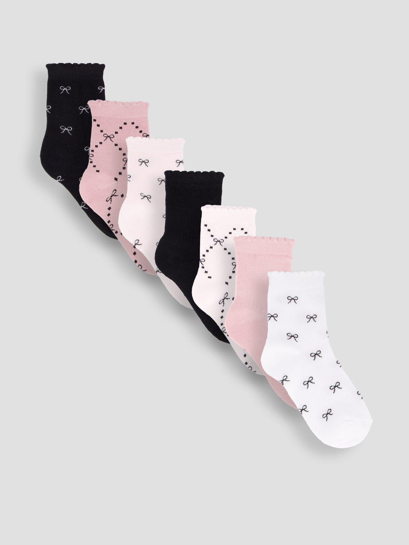The Very Collection Older Girls 7 Pack Bow Print Pink Socks - Multi