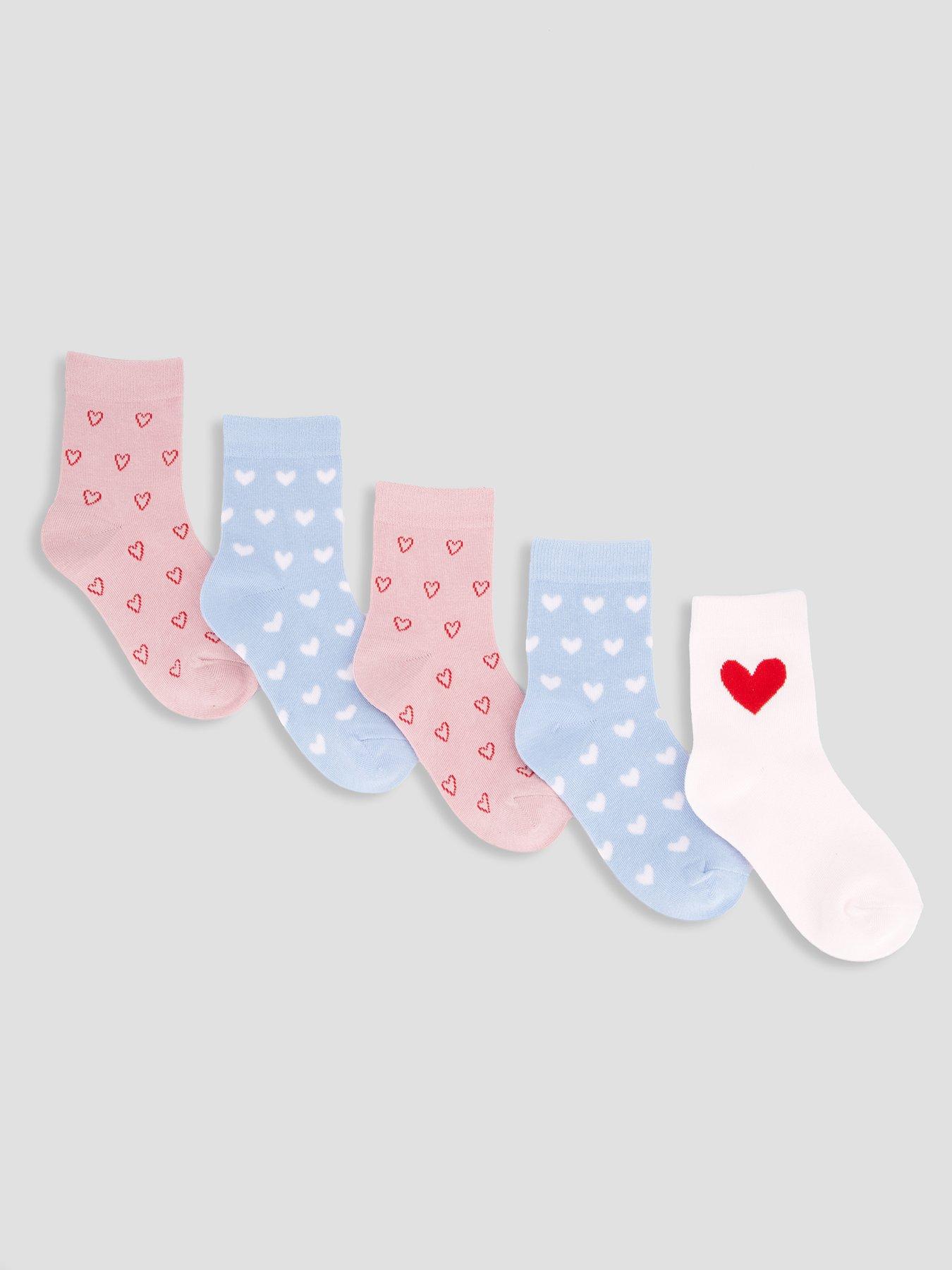 The Very Collection Older Girls Heart Print 5 Pack Socks - Multi