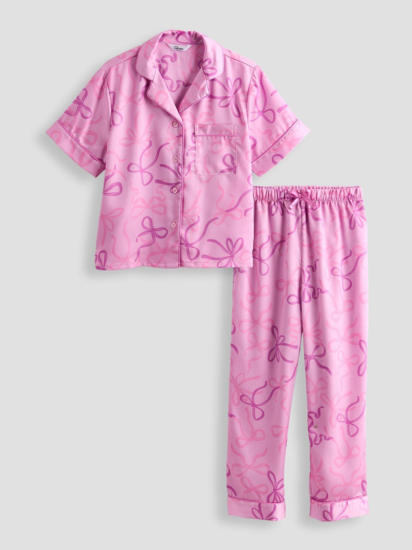 The Very Collection Girls Satin Bow Pj Set - Pink