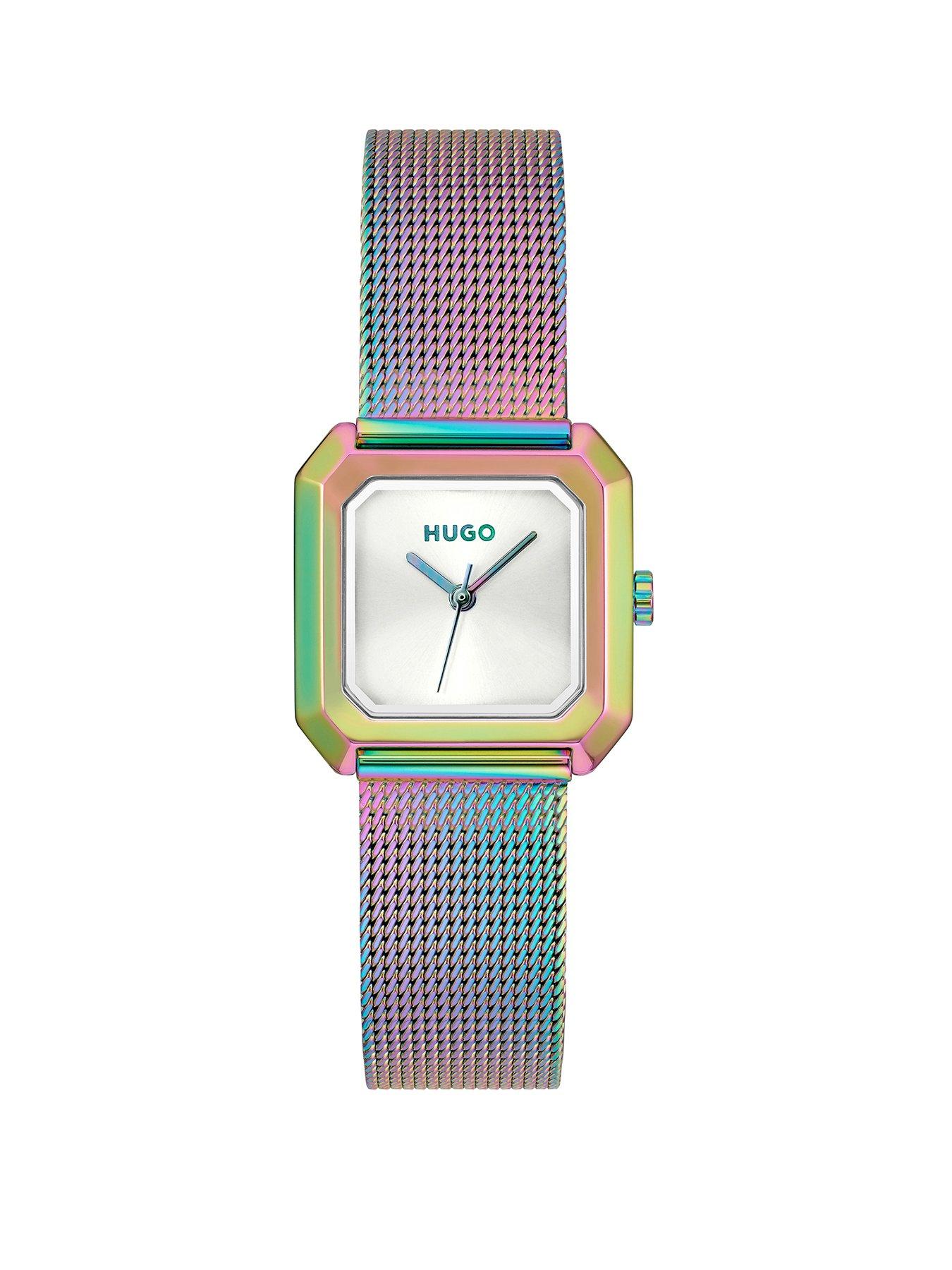 HUGO Ladies HUGO HAZEL Soft White Iridescent PVD Mesh Bracelet