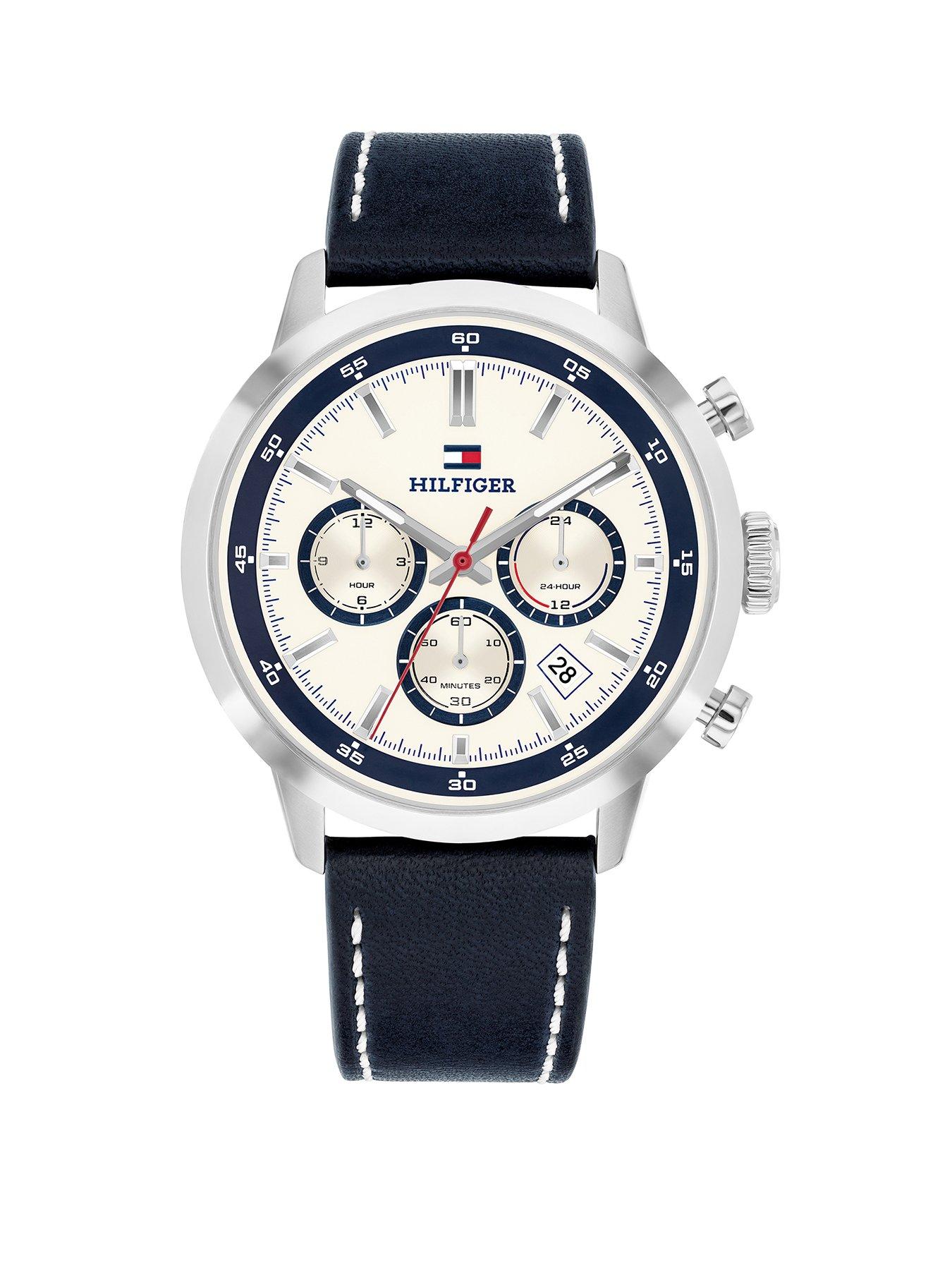 Image 1 of 8 of Tommy Hilfiger Mens Blue Leather Strap Watch