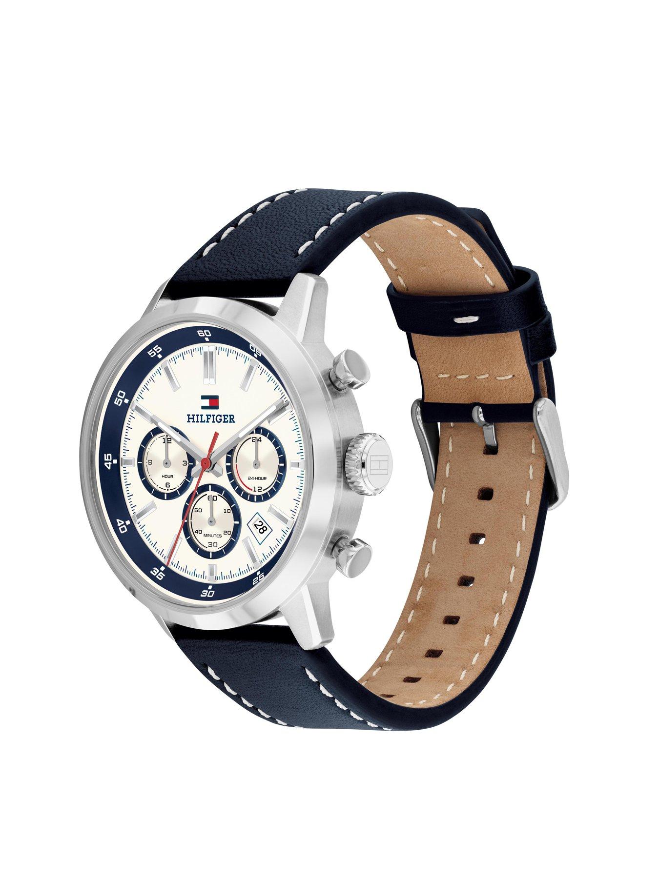 Image 3 of 8 of Tommy Hilfiger Mens Blue Leather Strap Watch