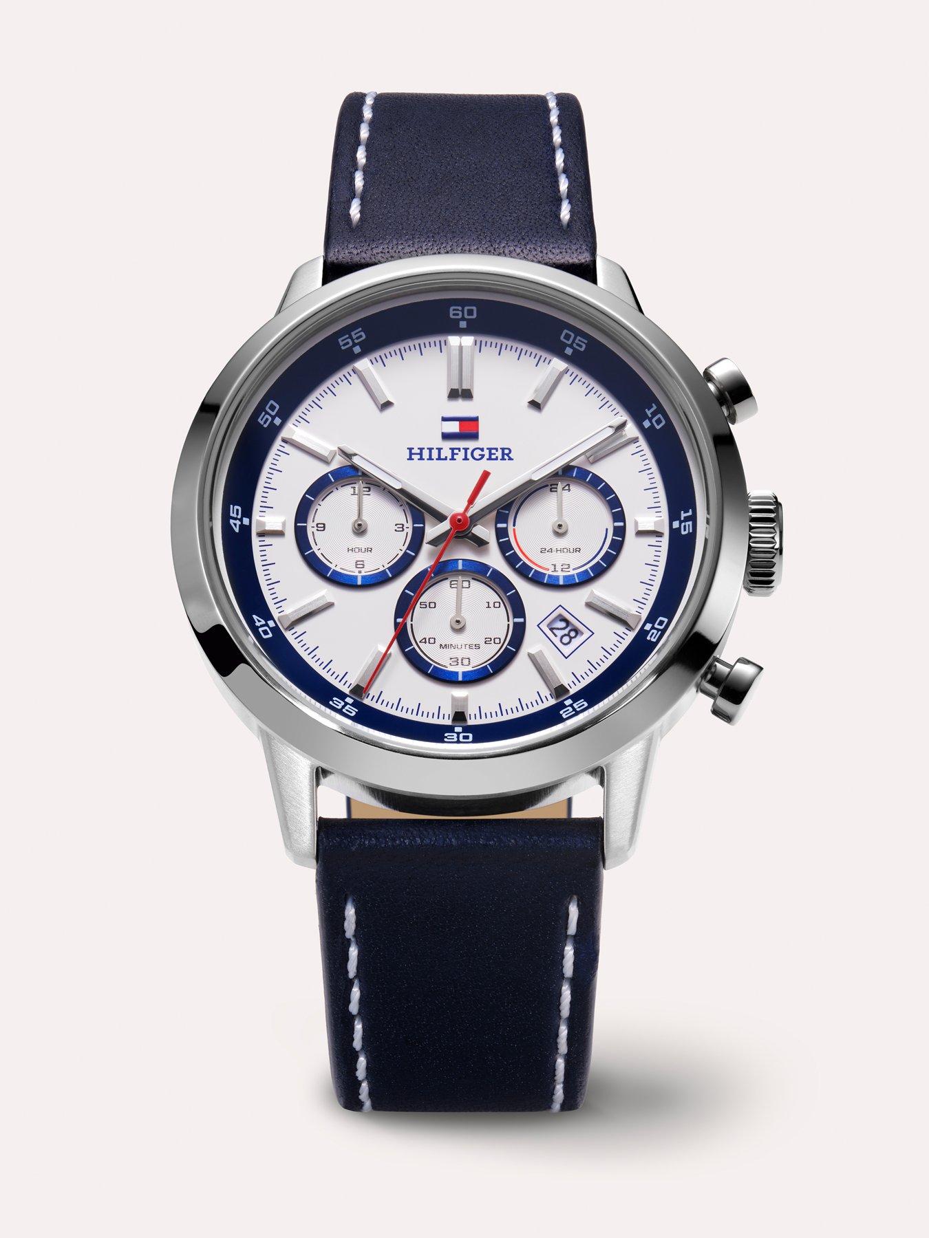 Image 4 of 8 of Tommy Hilfiger Mens Blue Leather Strap Watch