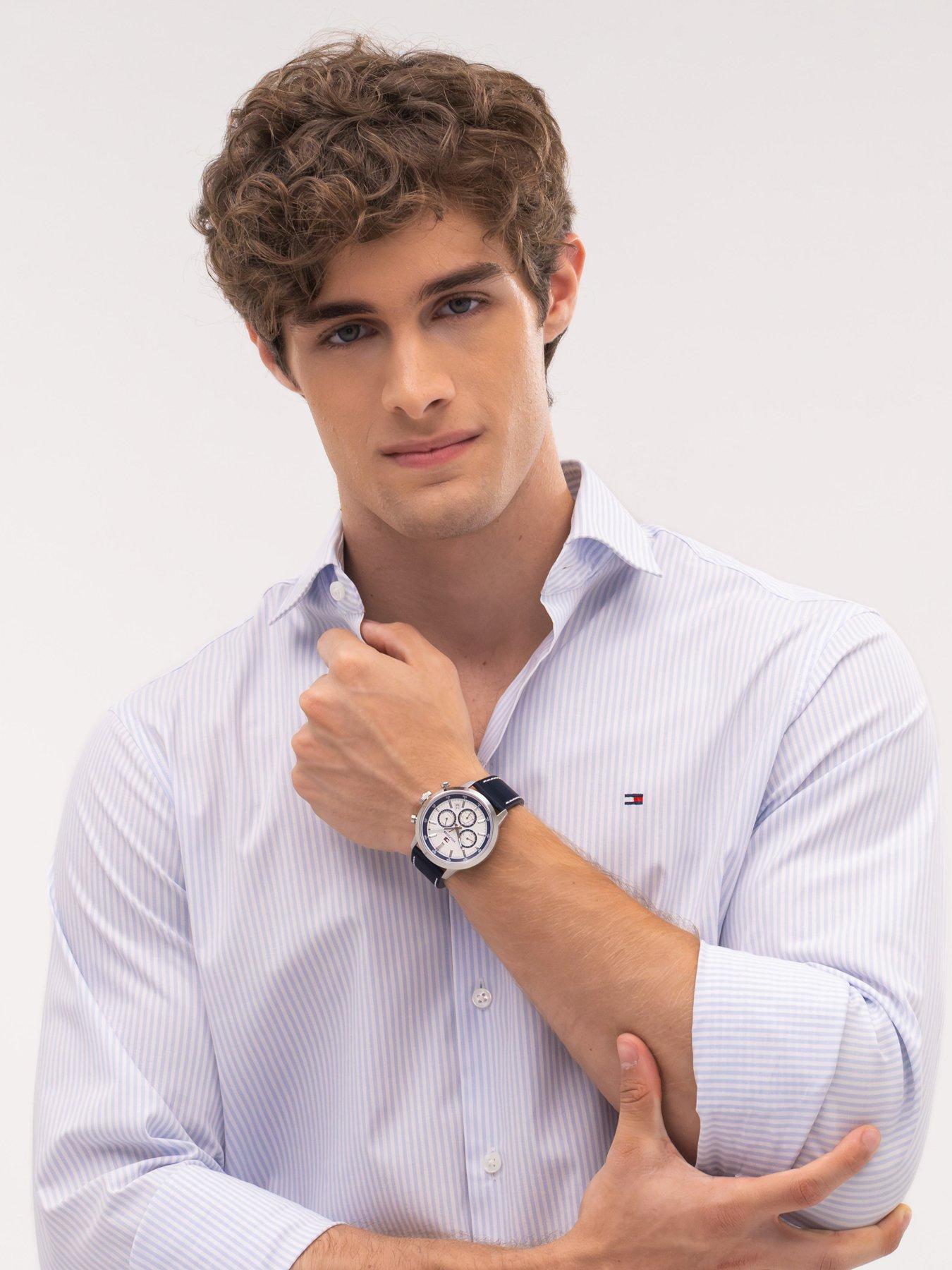 Image 5 of 8 of Tommy Hilfiger Mens Blue Leather Strap Watch